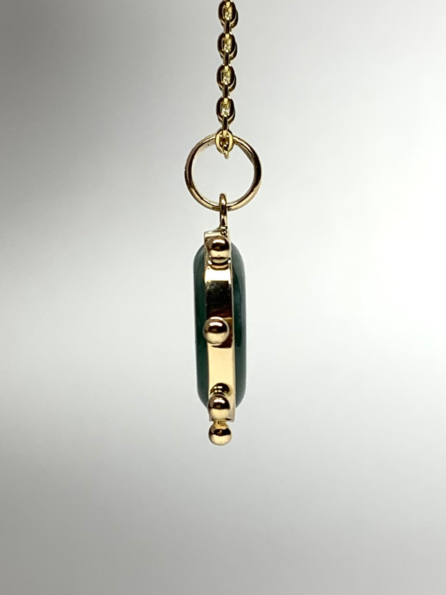 14k Solid Yellow Gold, Natural Green Jade Donut “Sun” Pendant, Mini Size