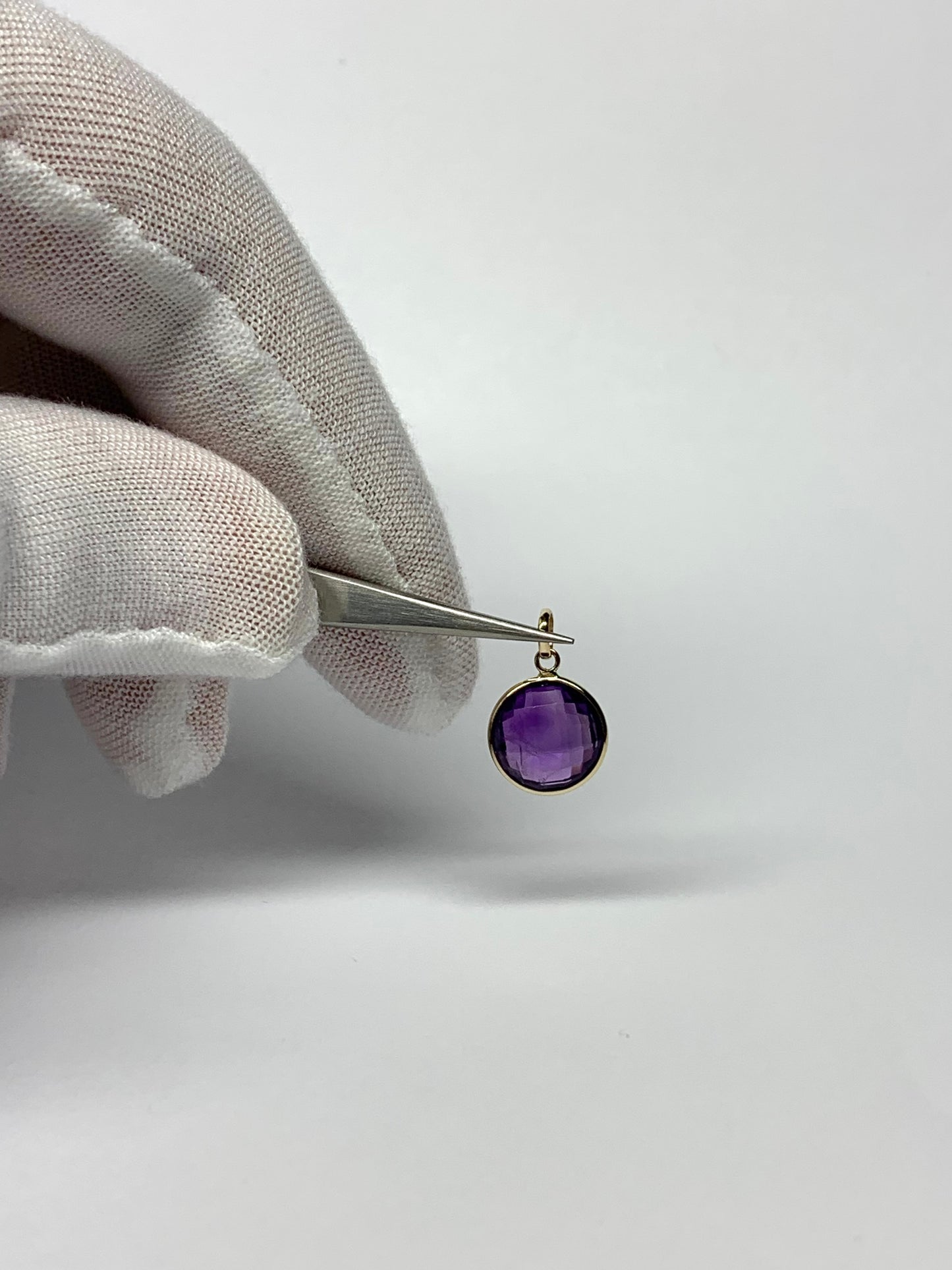 Clearance! Mini 10k Solid Yellow Gold, Round Purple Amethyst Pendant, Charm