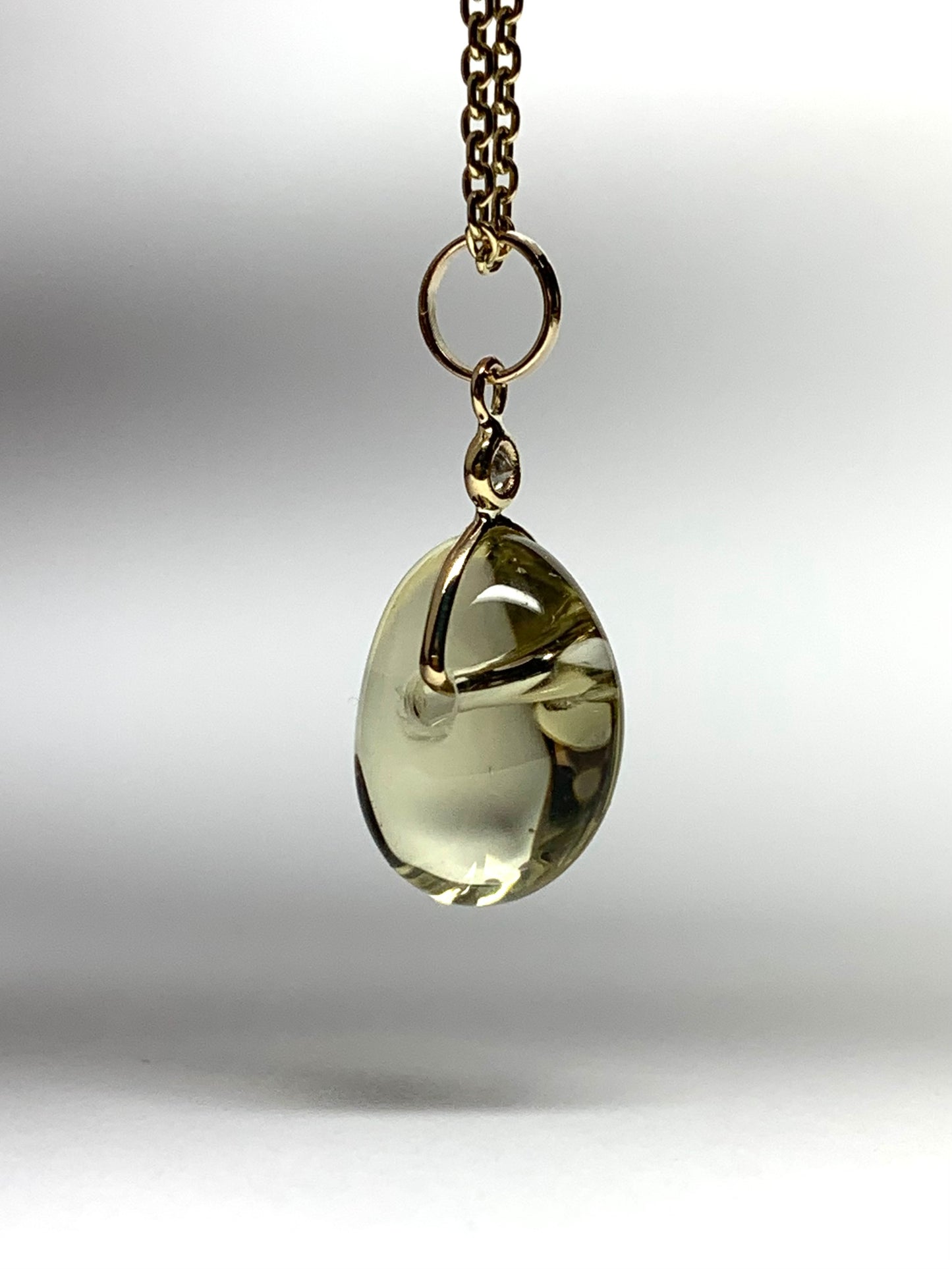 14k Solid Yellow Gold, Diamond, Lemon Quartz Tumbled Nugget Bead Pendant, Mini Size