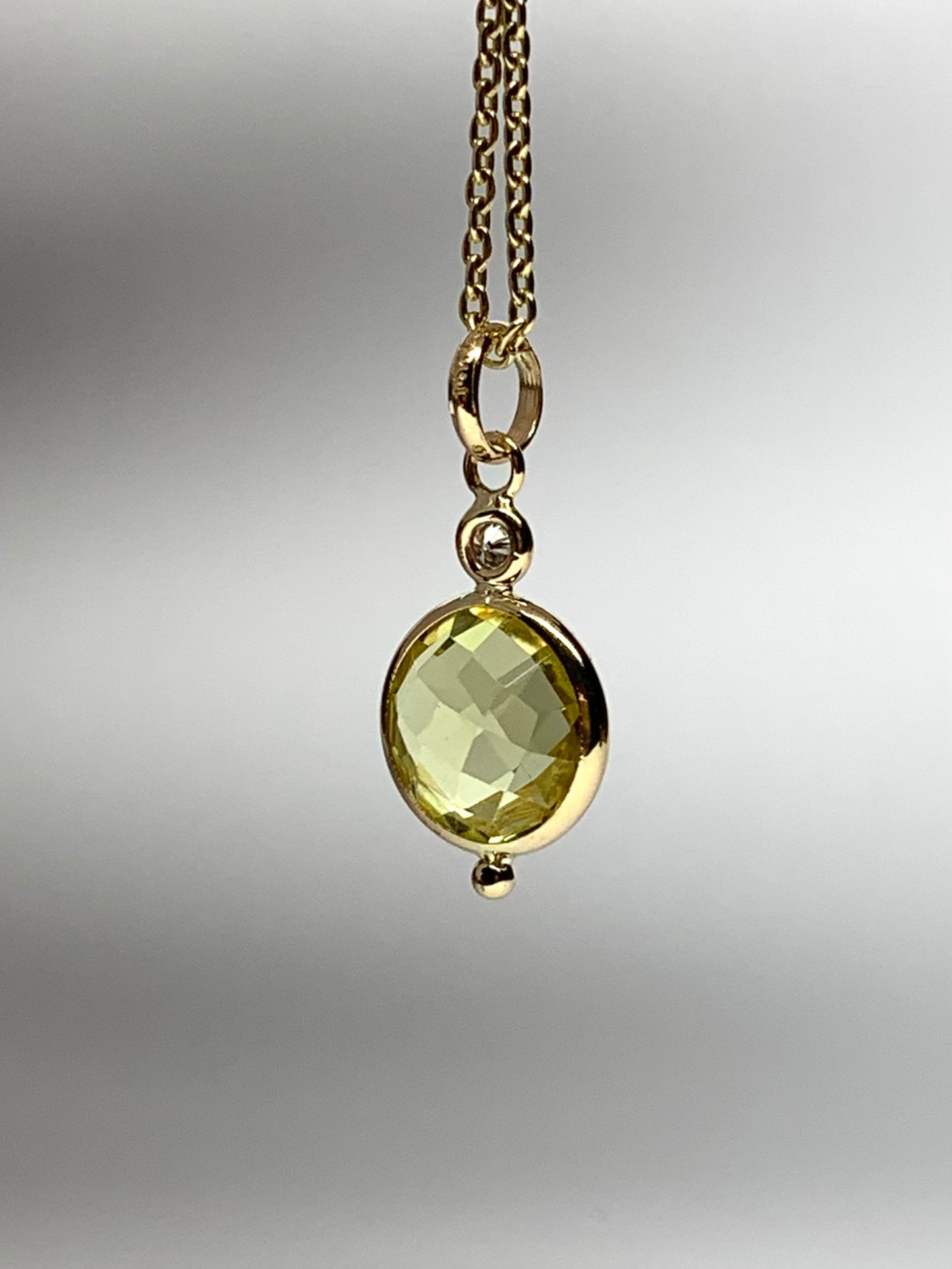 14K Solid Yellow Gold, Diamond, Lemon Quartz Mini Pendant