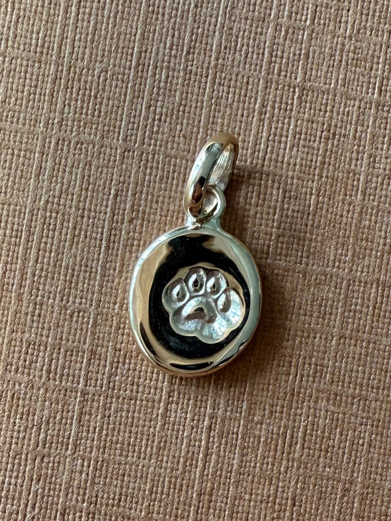 14K Solid Yellow Gold Nugget “Paw” Mini Pendant, Tiny Charm