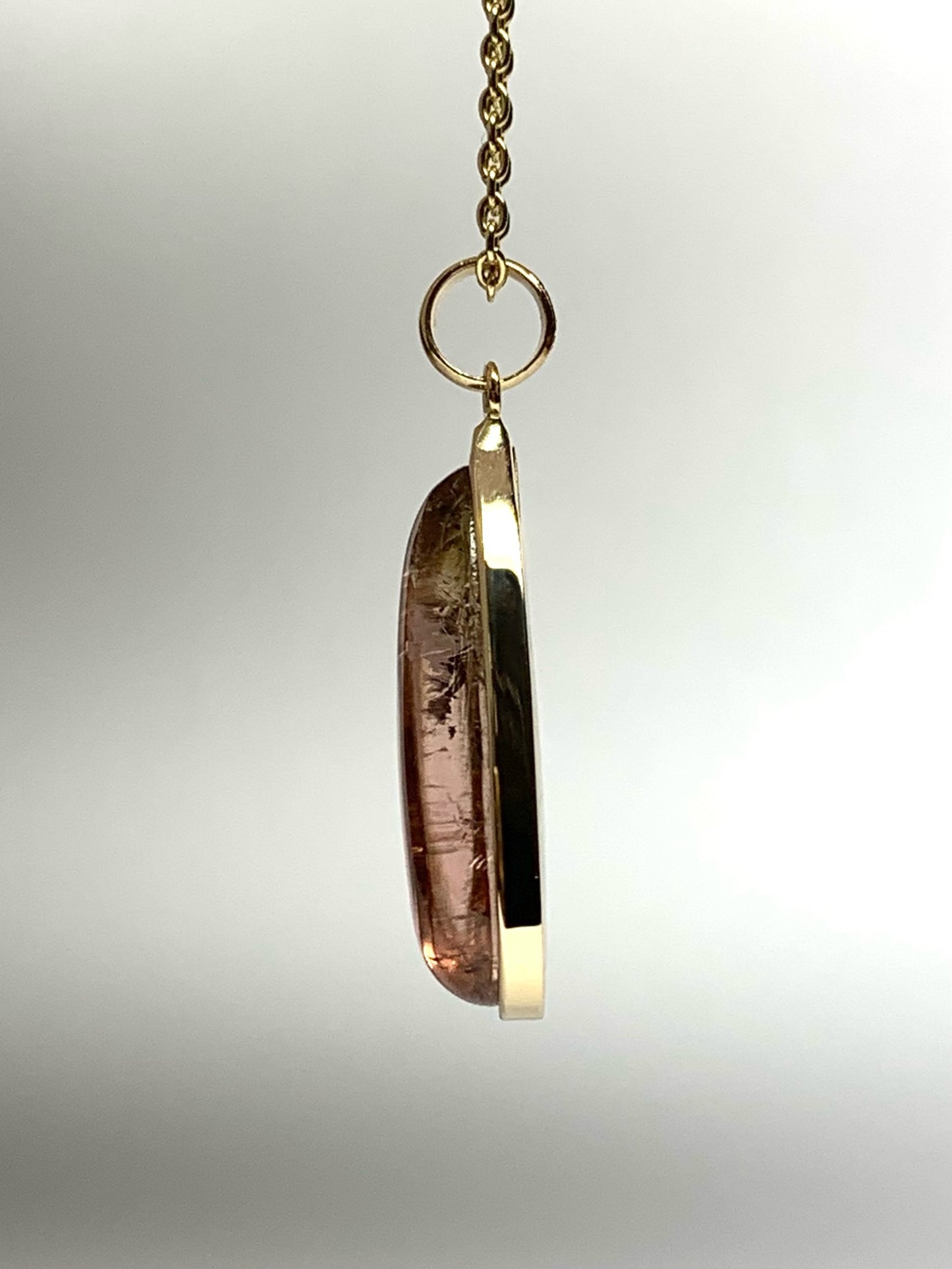 14k Solid Yellow Gold, Natural Bicolor Green Pink Tourmaline Drop Pendant