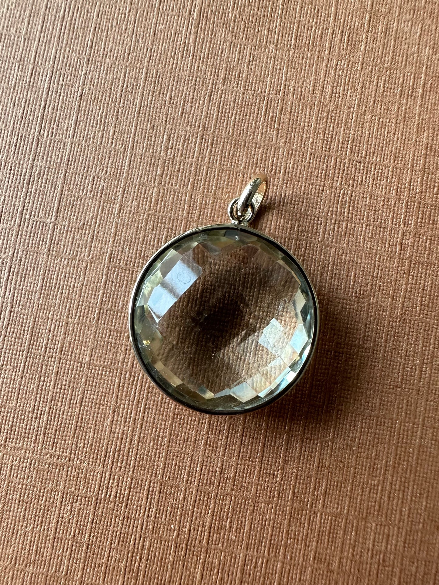 14K Solid Yellow Gold, Round Green Amethyst Drop Pendant