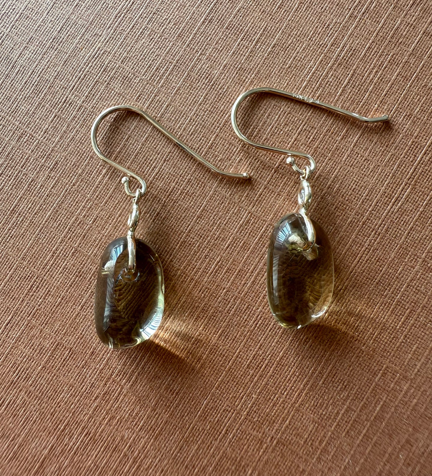 14k Solid Yellow Gold, Diamonds, Lemon Quartz Tumbled Nugget Beads Earrings, Mini Size