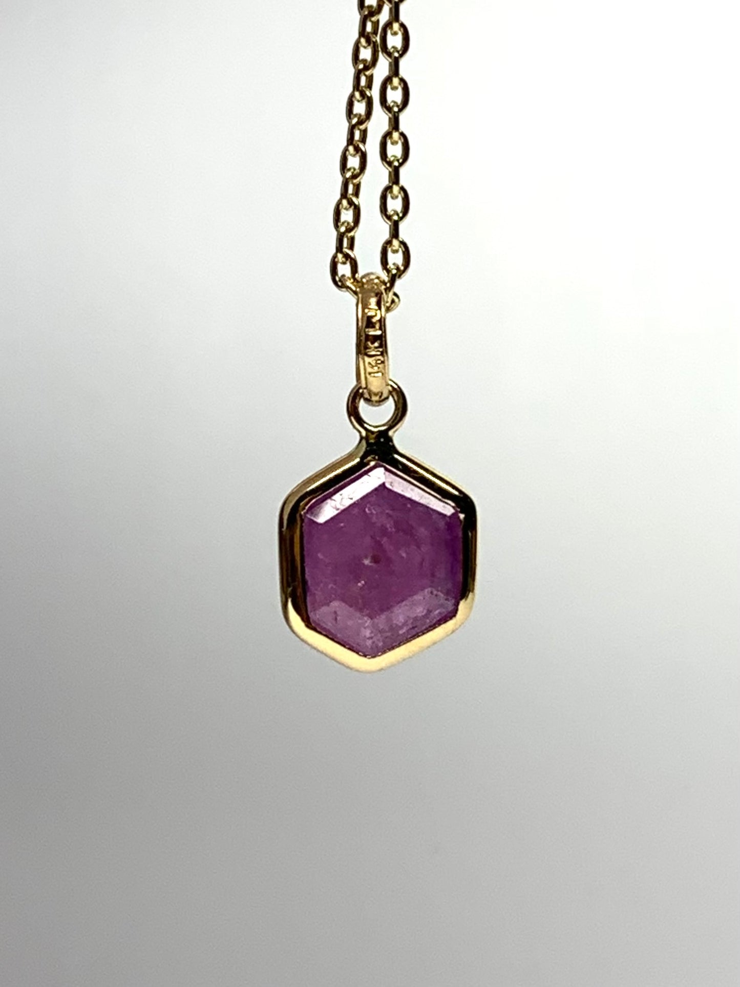 14k Solid Yellow Gold, Natural Pink Opaque Sapphire Hexagon Pendant, Tiny Size