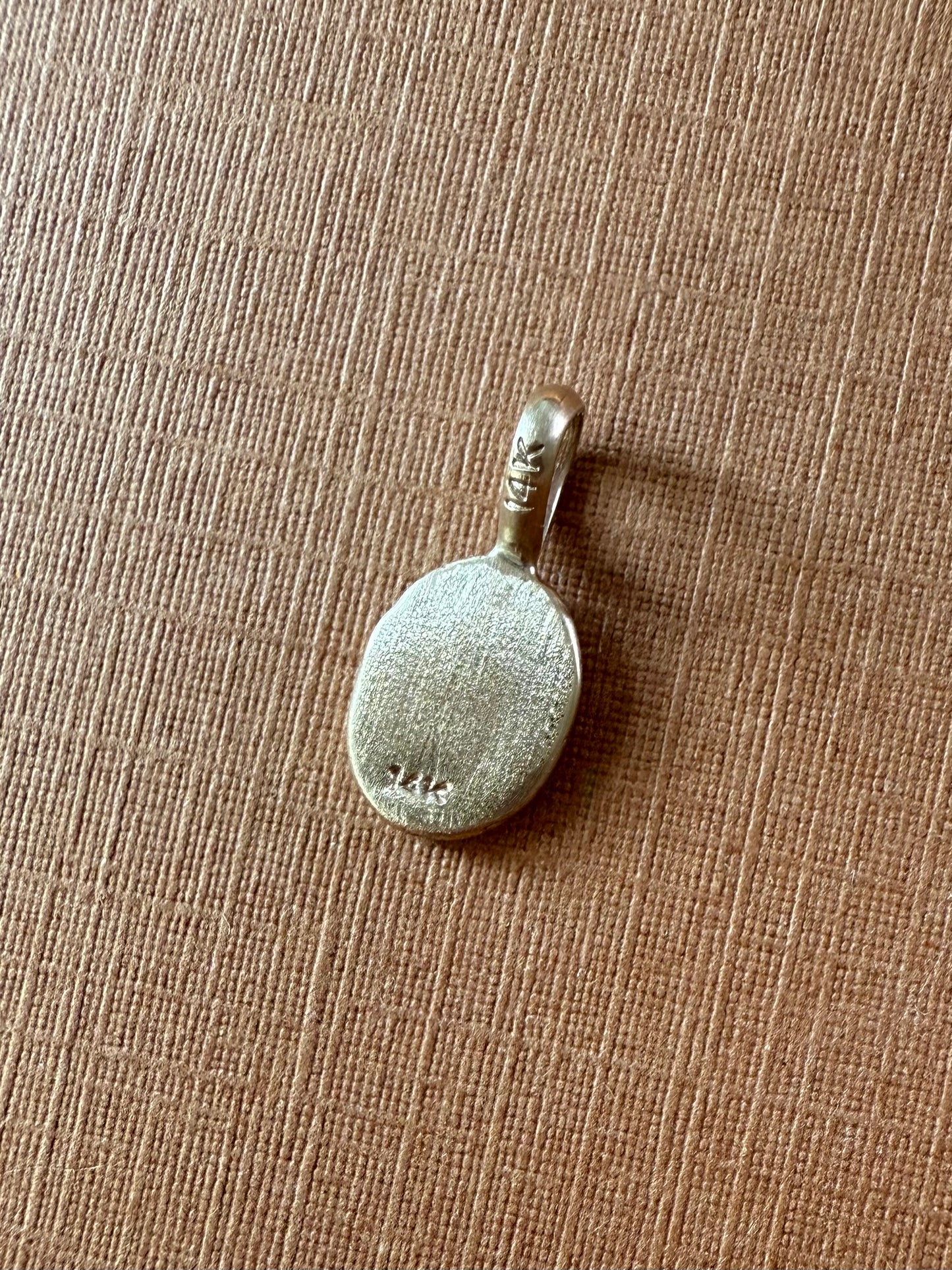 14k Solid Yellow Gold Nugget “Olive Branch”, Mini Pendant, Tiny Charm, Brushed Satin Finish