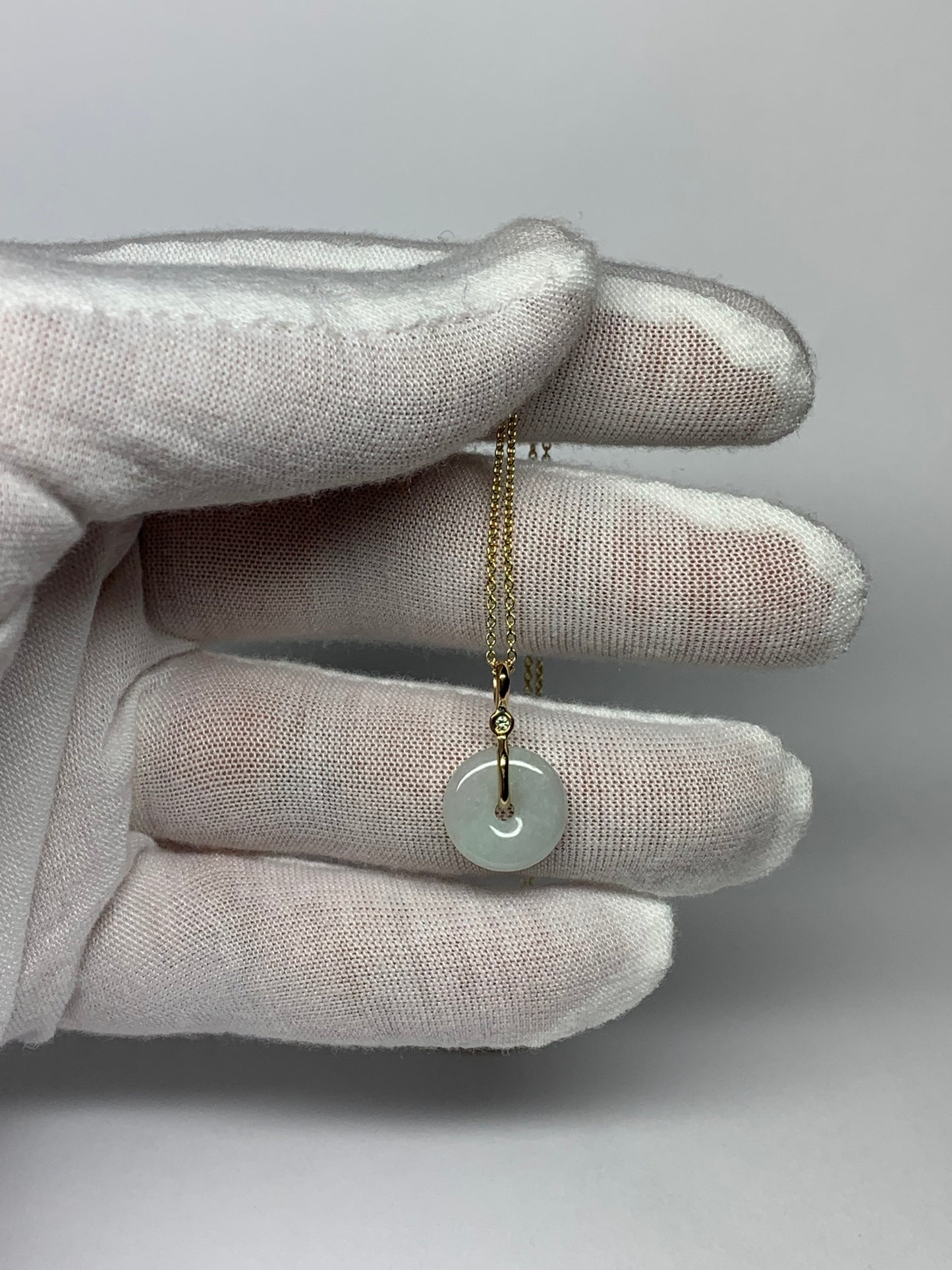 14k Solid Yellow Gold, White Jade, Diamond Pendant, Small Size