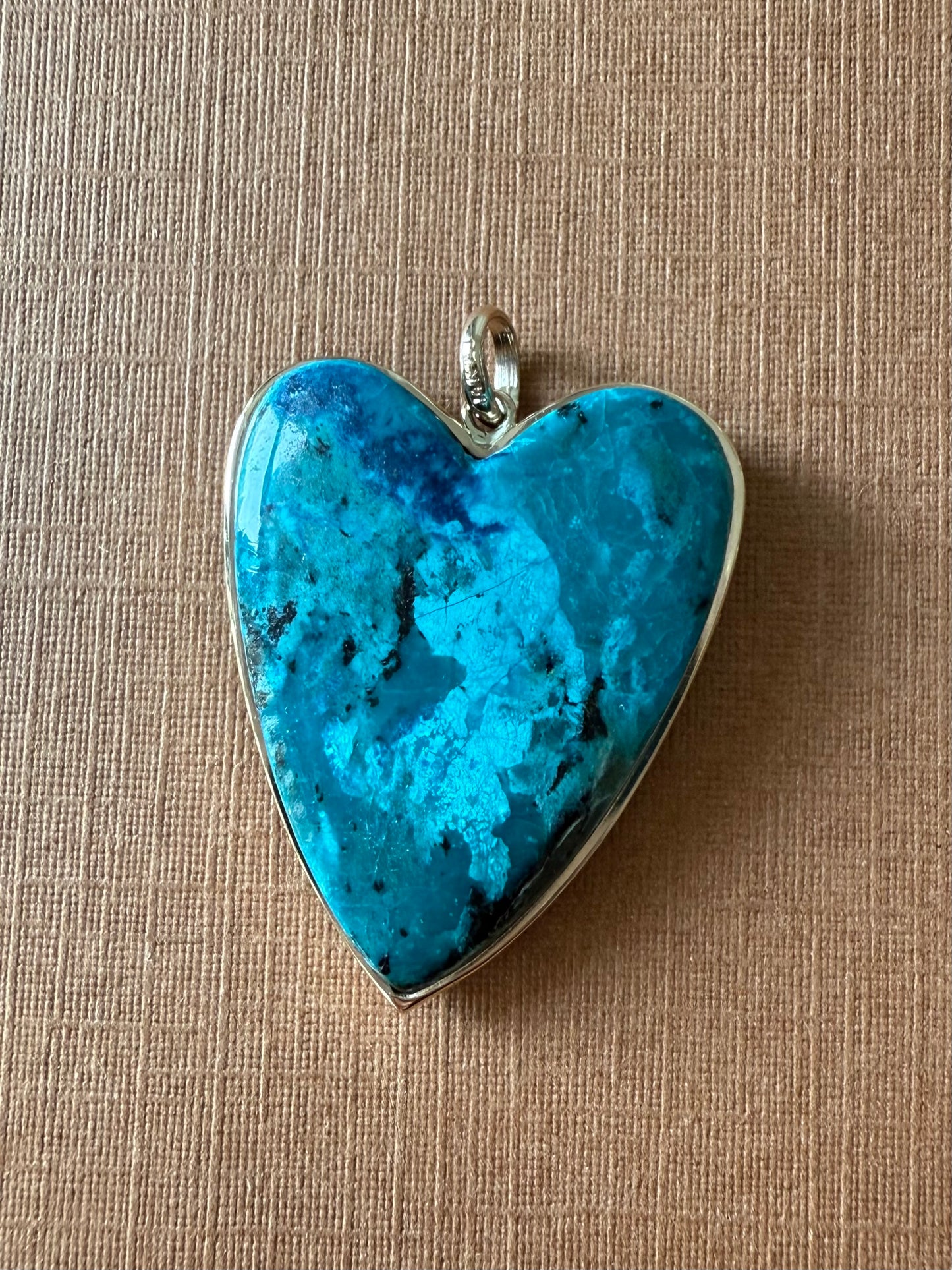 14k Solid Yellow Gold, Blue Chrysocolla “Heart” Pendant