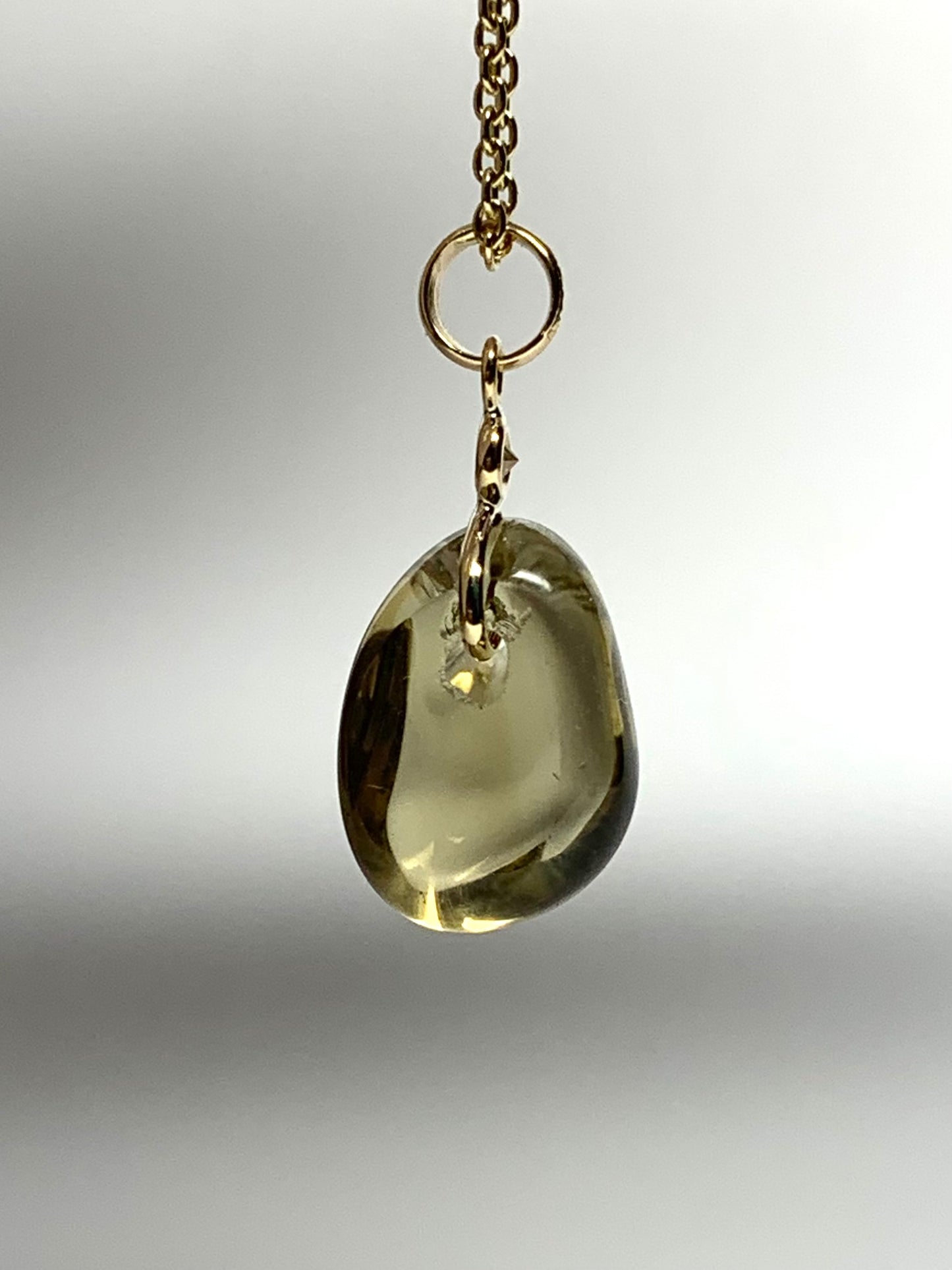 14k Solid Yellow Gold, Diamond, Lemon Quartz Tumbled Nugget Bead Pendant, Mini Size