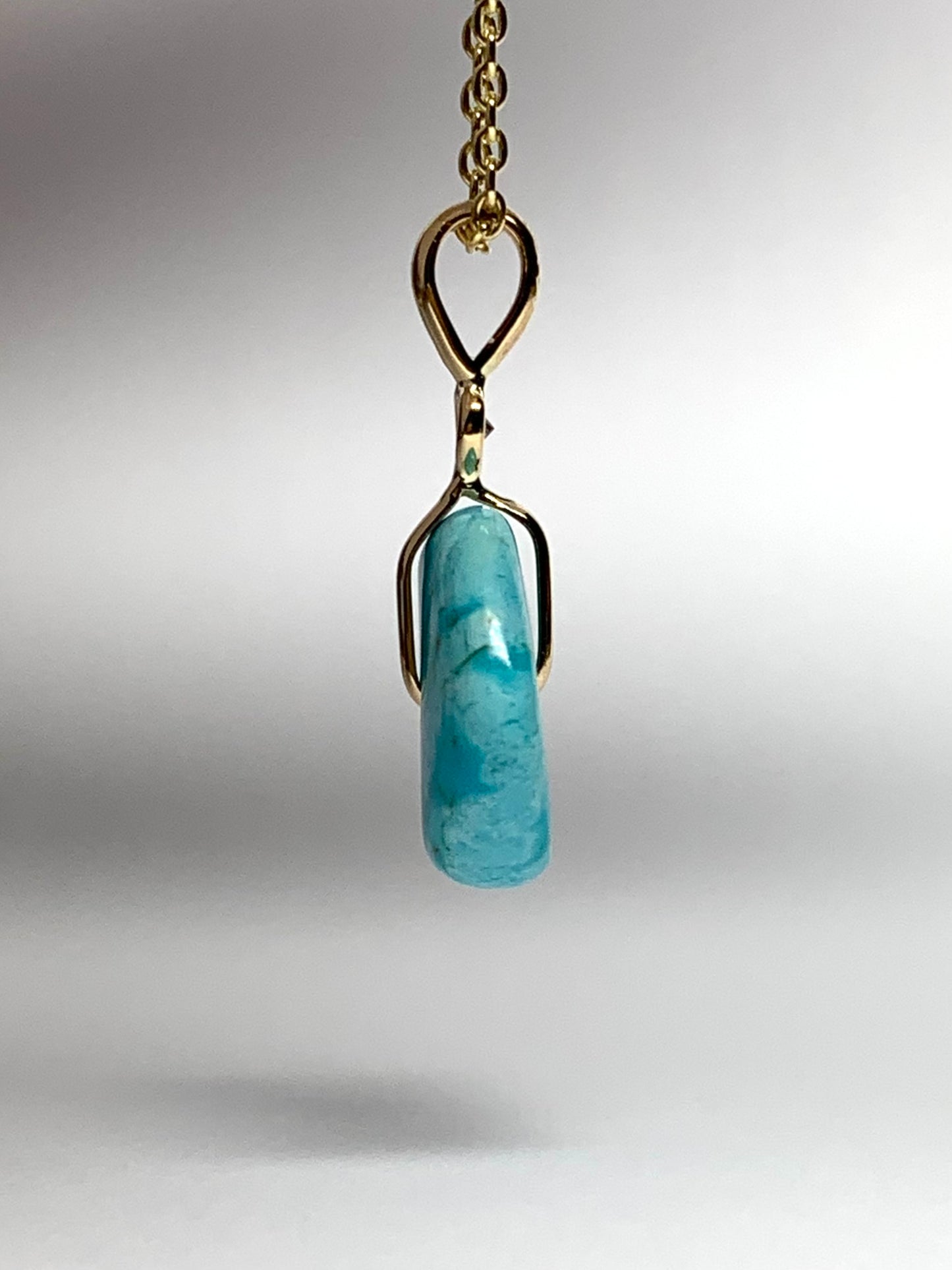 14K Solid Yellow Gold, White Diamond, Blue Turquoise “Donut” Mini Pendant