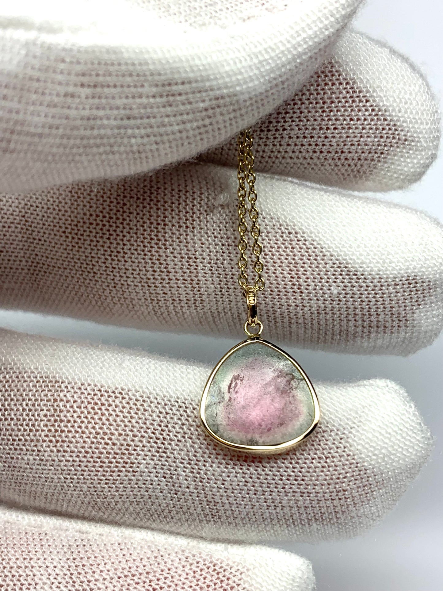 14k Solid Yellow Gold, Natural Pink Green Tourmaline Pendant