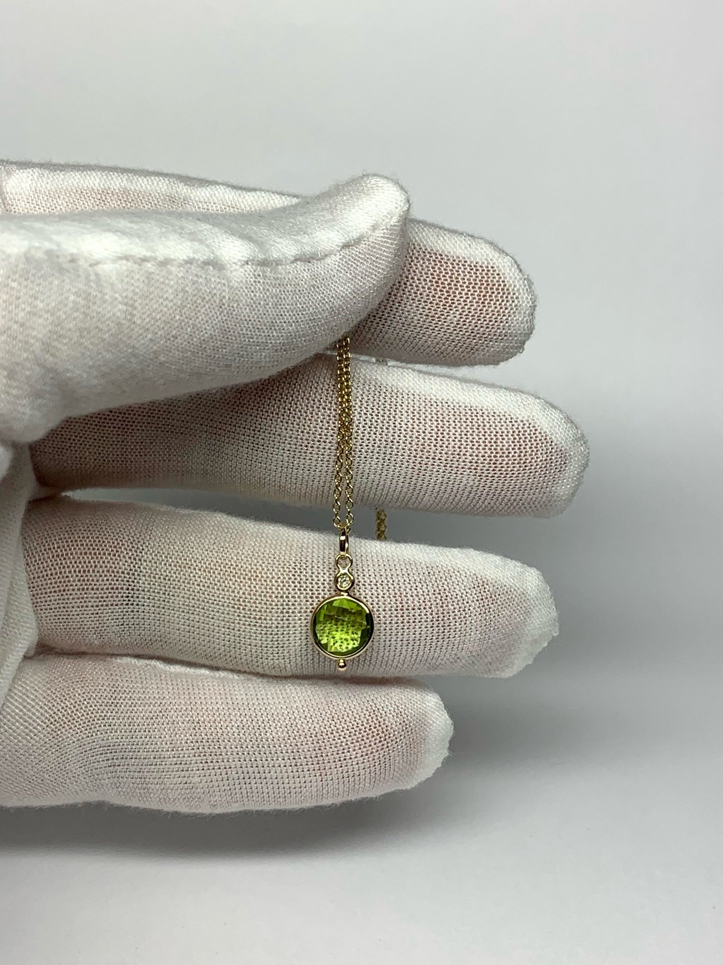 14k Solid Yellow Gold, Diamond, Green Peridot Mini Pendant