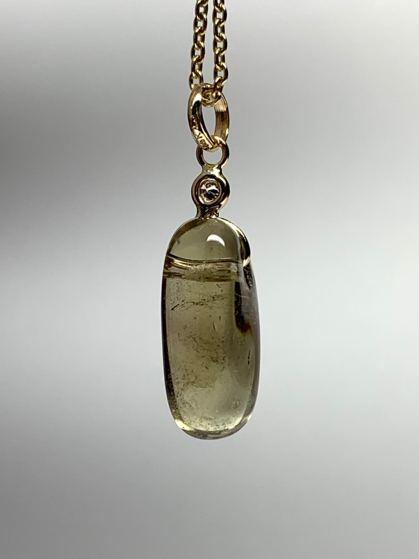 14k Solid Yellow Gold, Diamond, Lemon Quartz Tumbled Nugget Bead Pendant, Mini Size