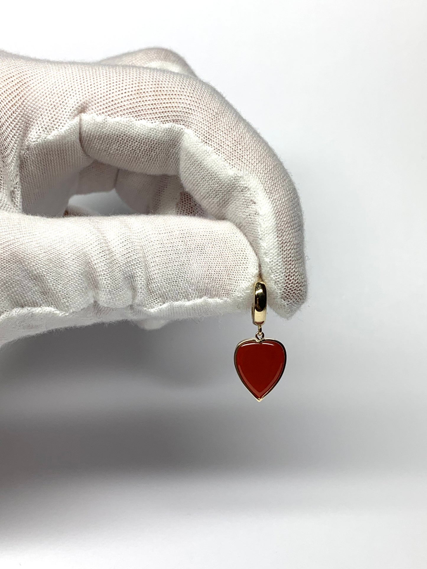14k Solid Yellow Gold, Red Carnelian Heart Earrings