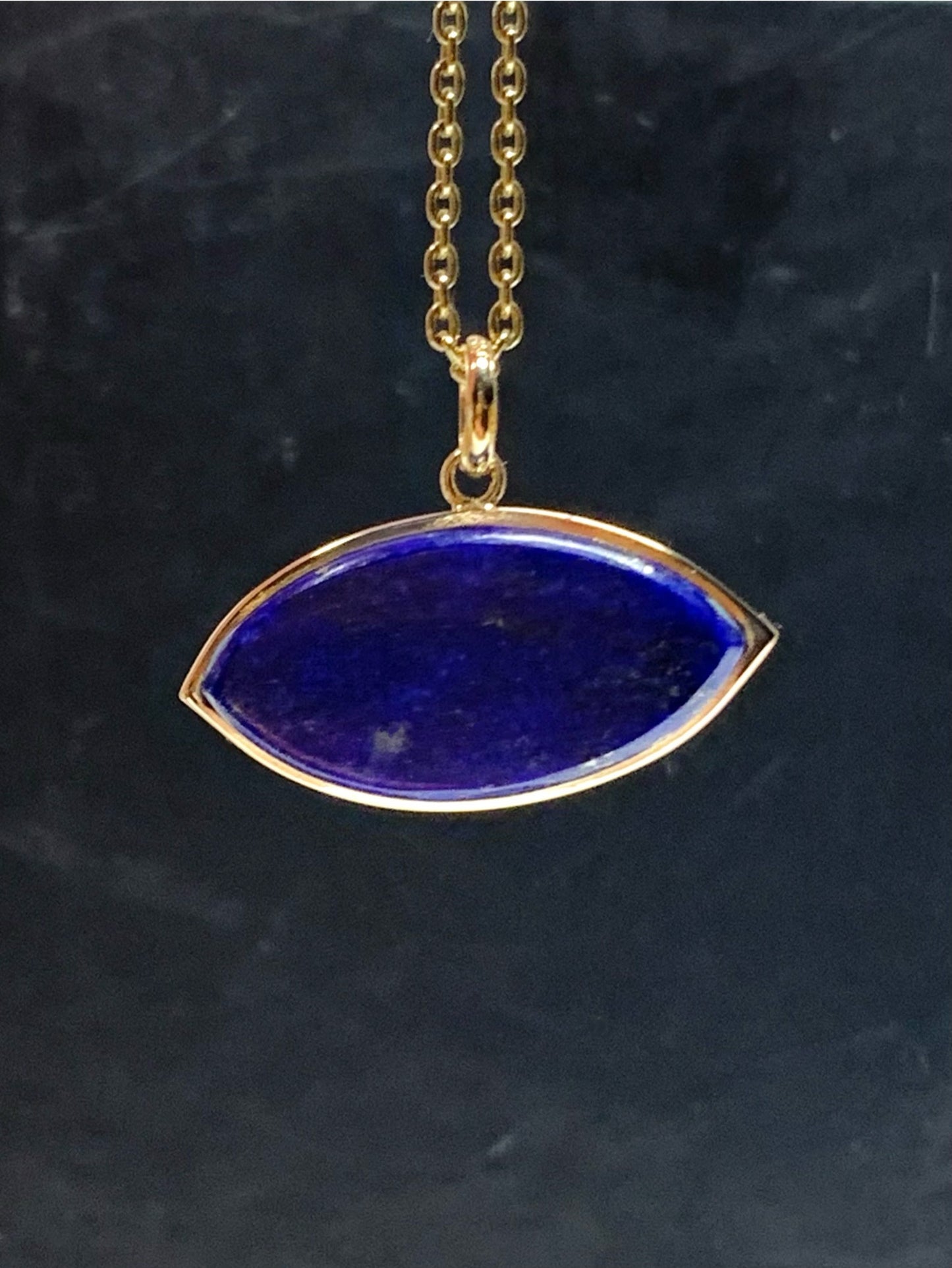 14k Solid Yellow Gold, Natural Blue Lapis Lazuli “Evil Eye” Pendant