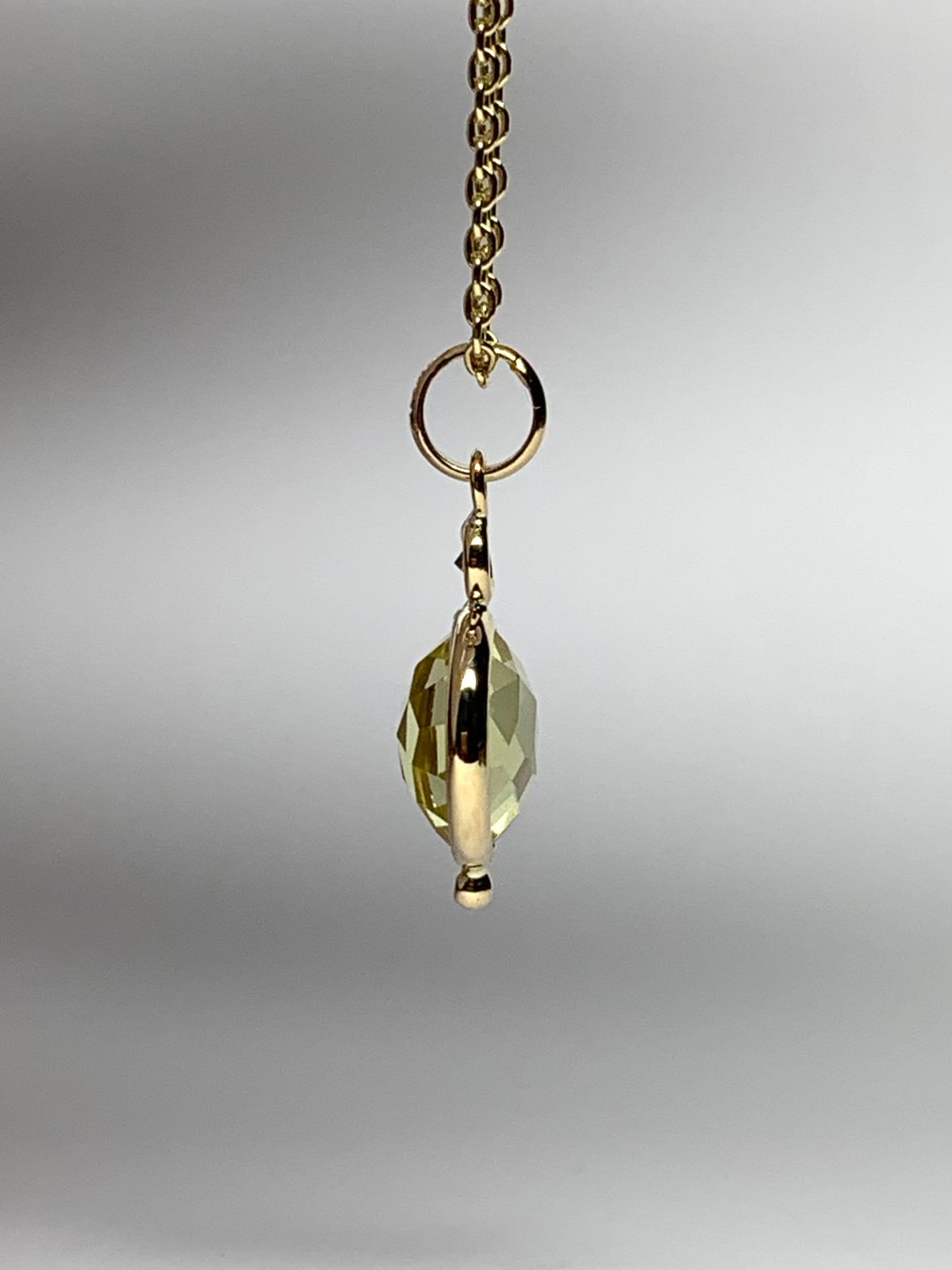 14K Solid Yellow Gold, Diamond, Lemon Quartz Mini Pendant
