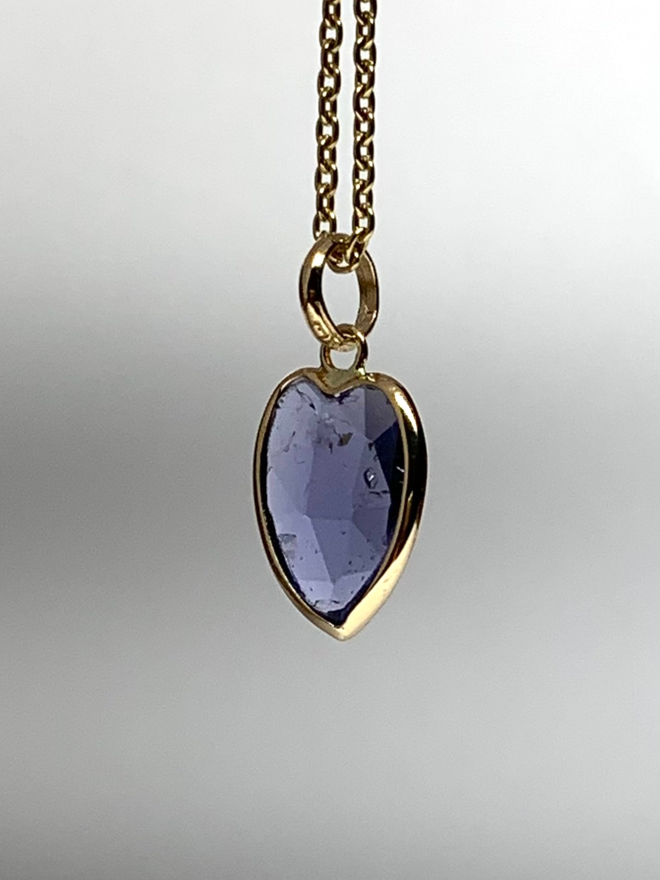 14k Solid Yellow Gold, Natural Blue Iolite “Heart” Mini Pendant