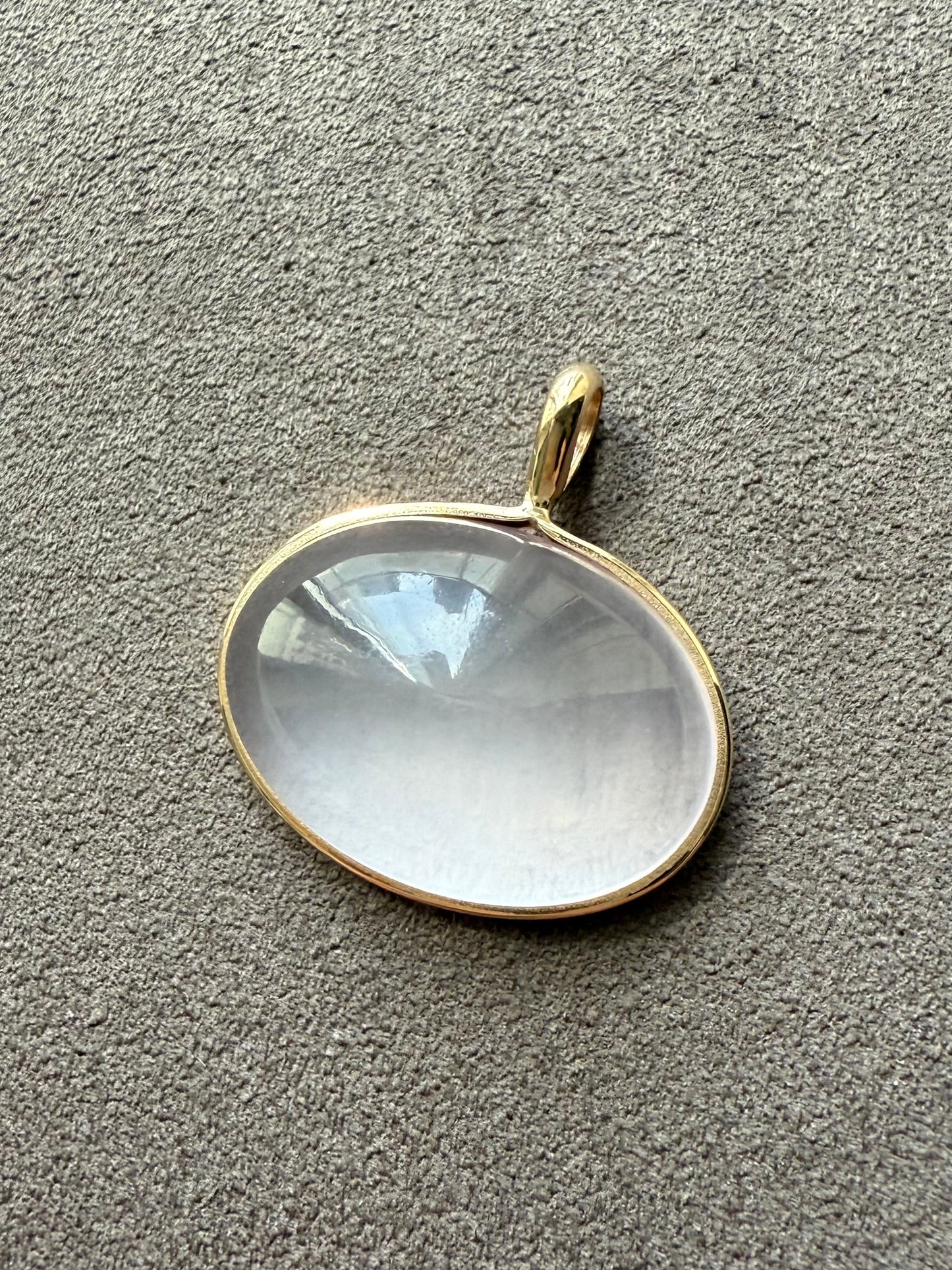 14k Solid Yellow Gold, Rose Pink Quartz Oval Cabochon Pendant, Small Size