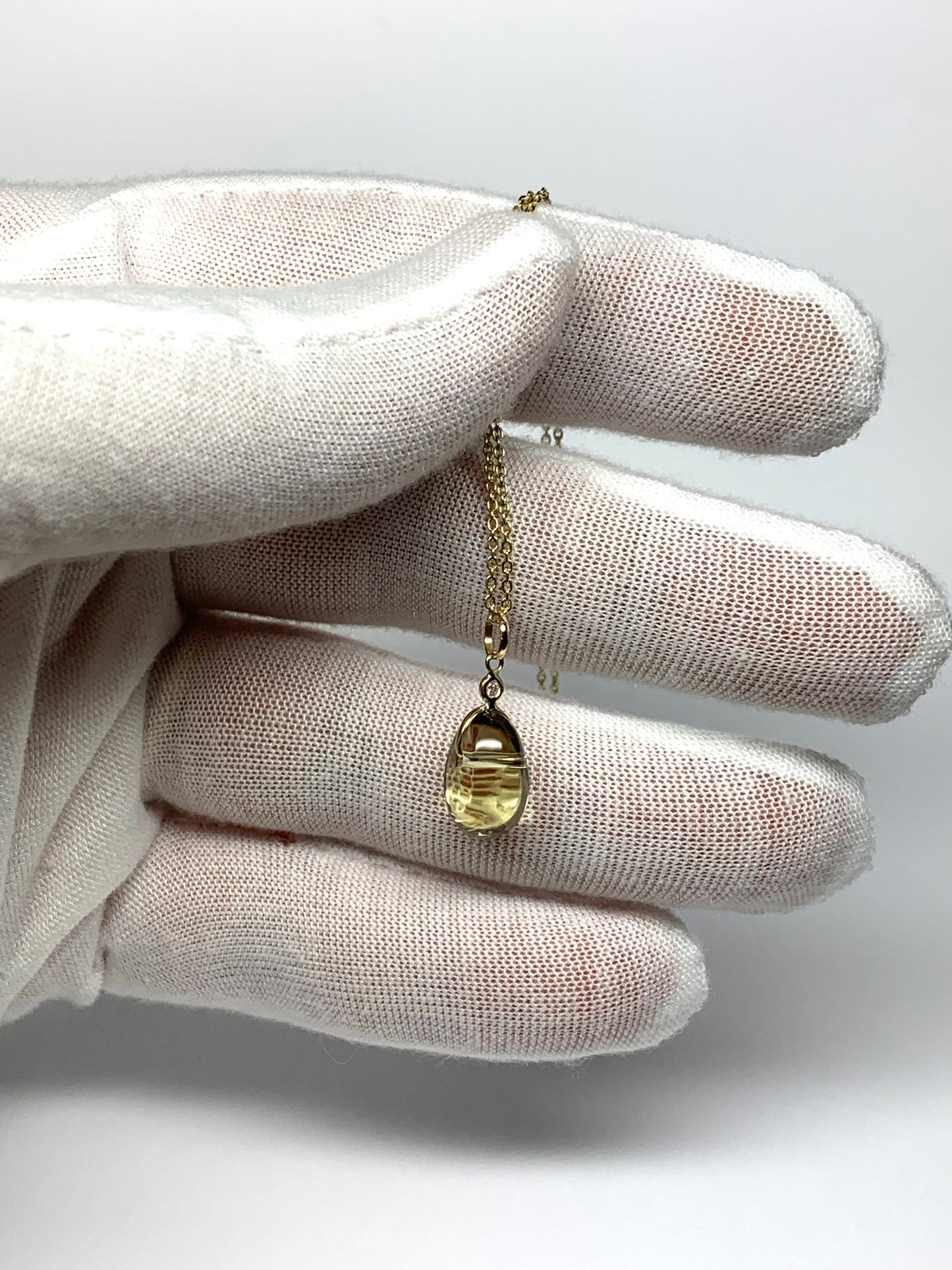 14k Solid Yellow Gold, Diamond, Lemon Quartz Tumbled Nugget Bead Pendant, Mini Size