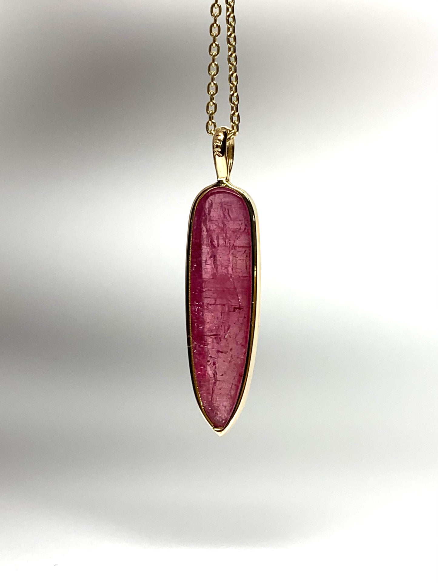 14k Solid Yellow Gold, Natural Pink Tourmaline “Arrowhead” Pendant