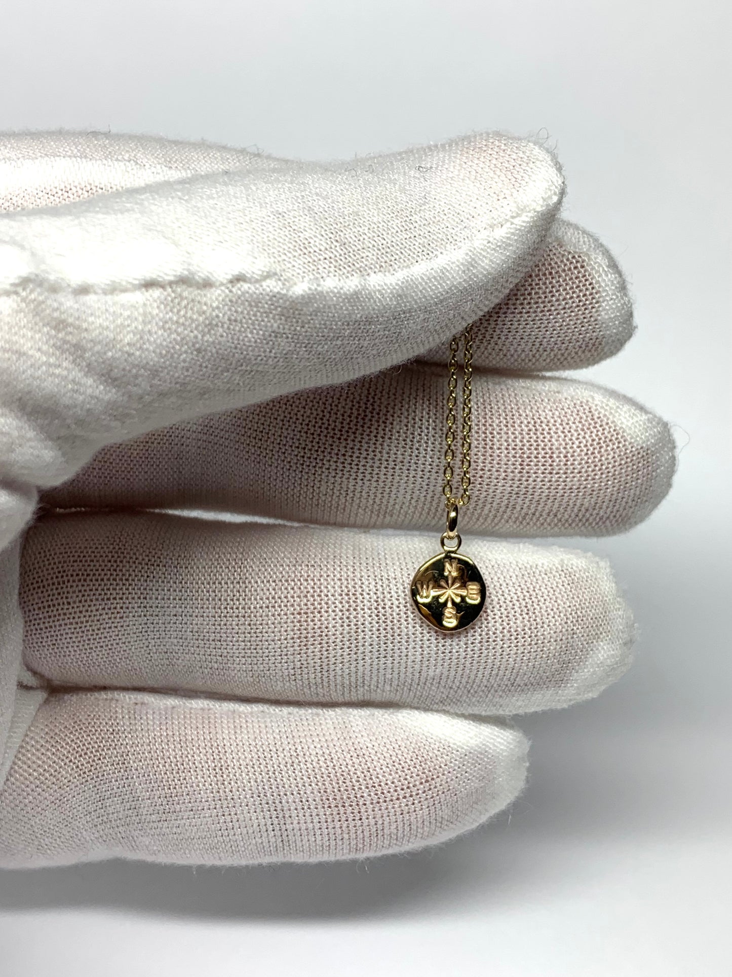 14K Solid Yellow Gold Nugget “Compass” Mini Pendant, Tiny Charm