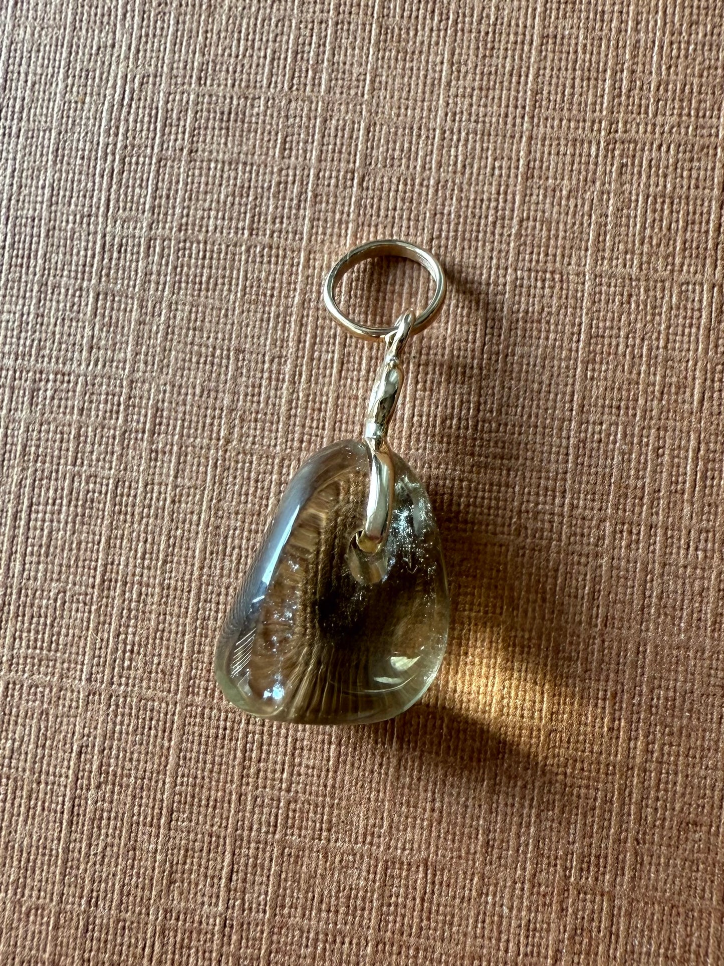14k Solid Yellow Gold, Diamond, Lemon Quartz Tumbled Nugget Bead Pendant, Mini Size