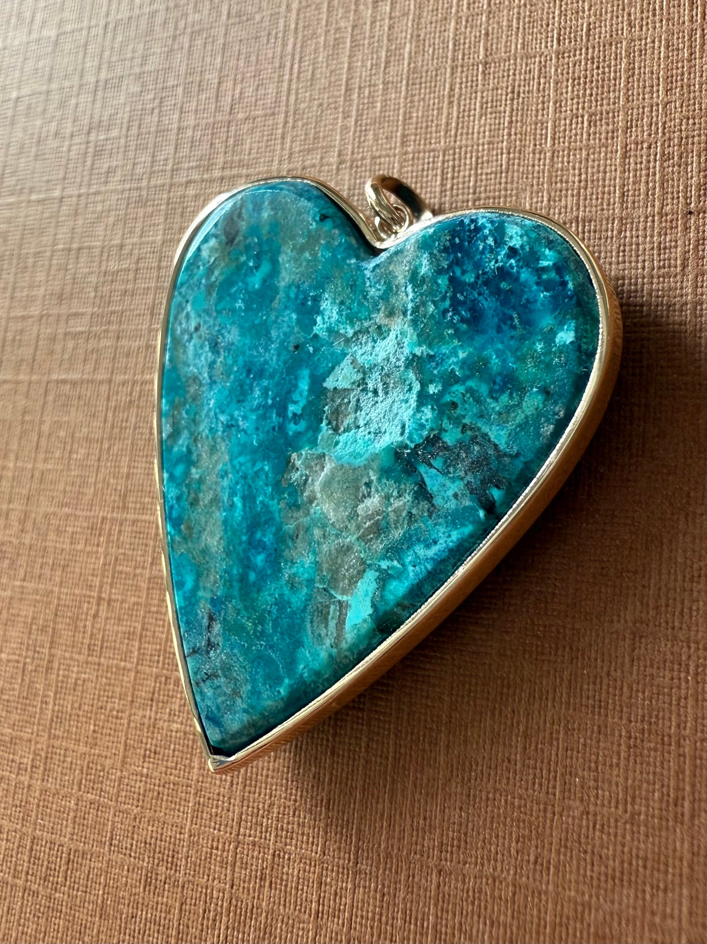 14k Solid Yellow Gold, Blue Chrysocolla “Heart” Pendant
