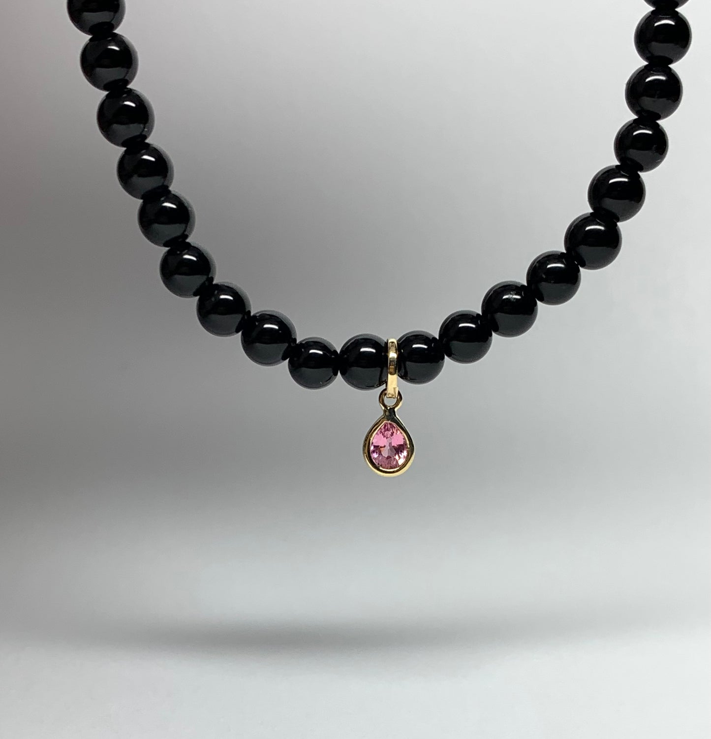 14k Solid Yellow Gold, Pink Sapphire, Black Onyx Stretch Bracelet