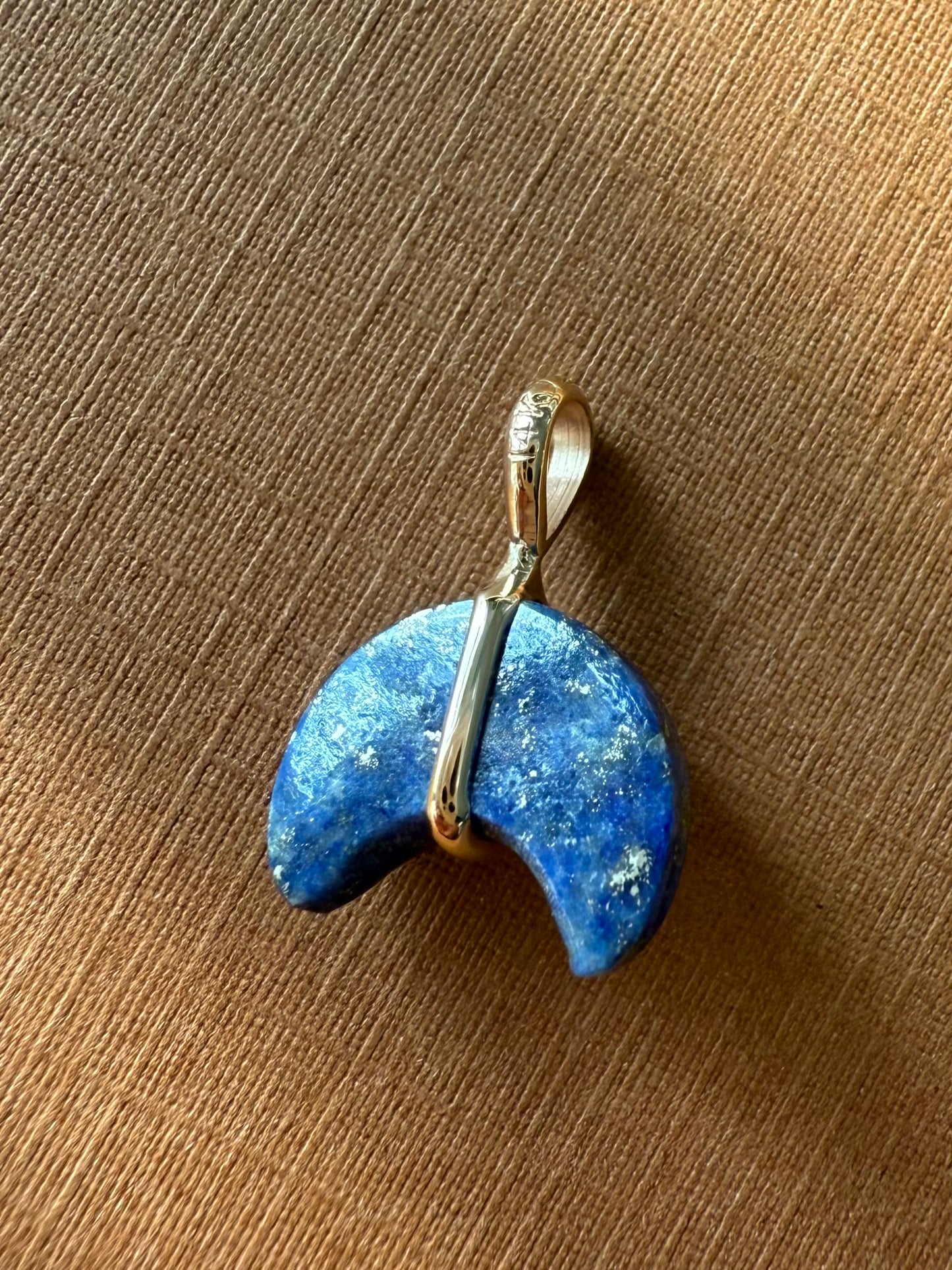 14k Solid Yellow Gold, Blue Lapis Lazuli “Crescent Moon” Pendant, Mini Size