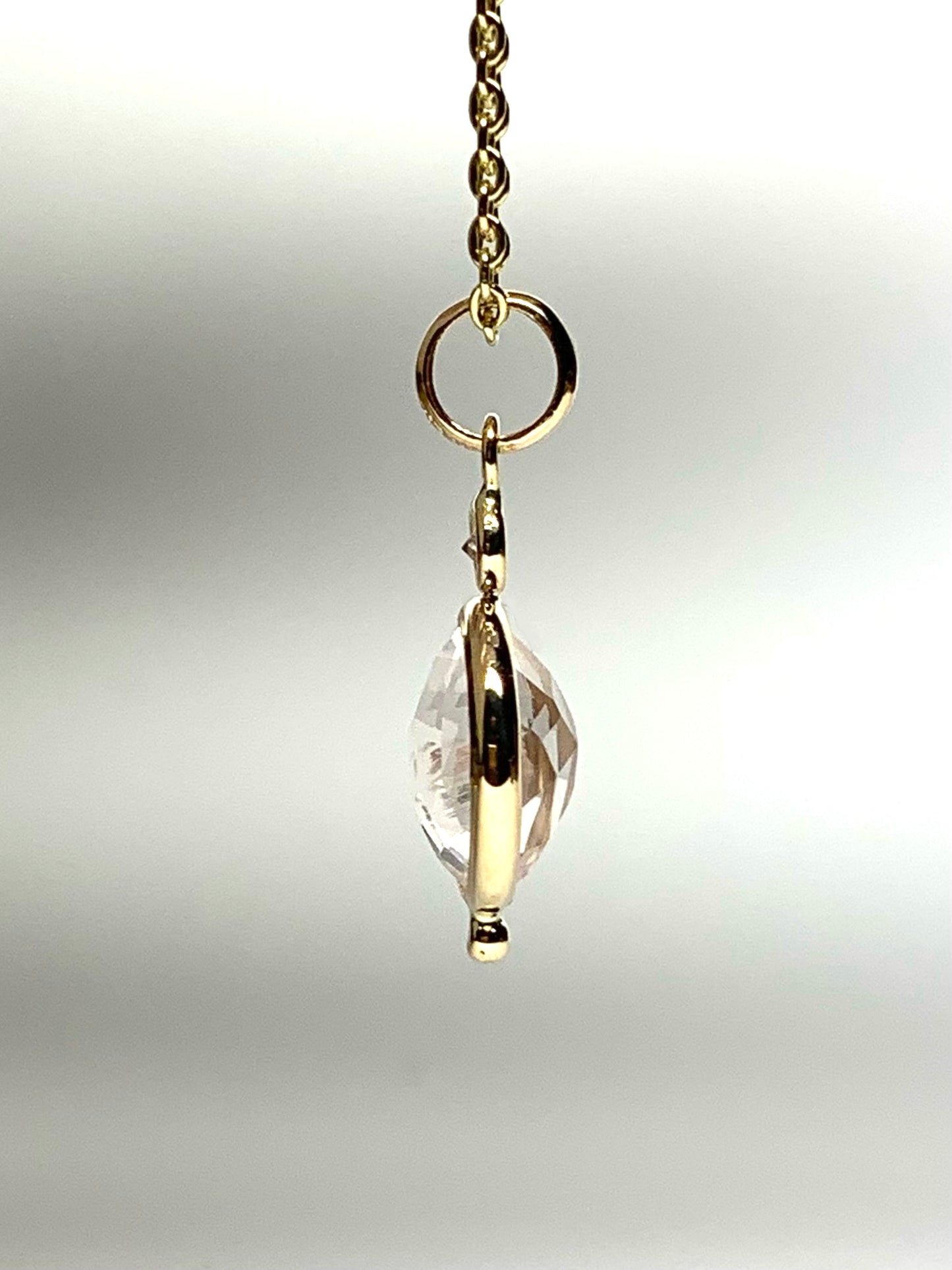 14K Solid Yellow Gold, Diamond, Rose Pink Quartz Mini Pendant