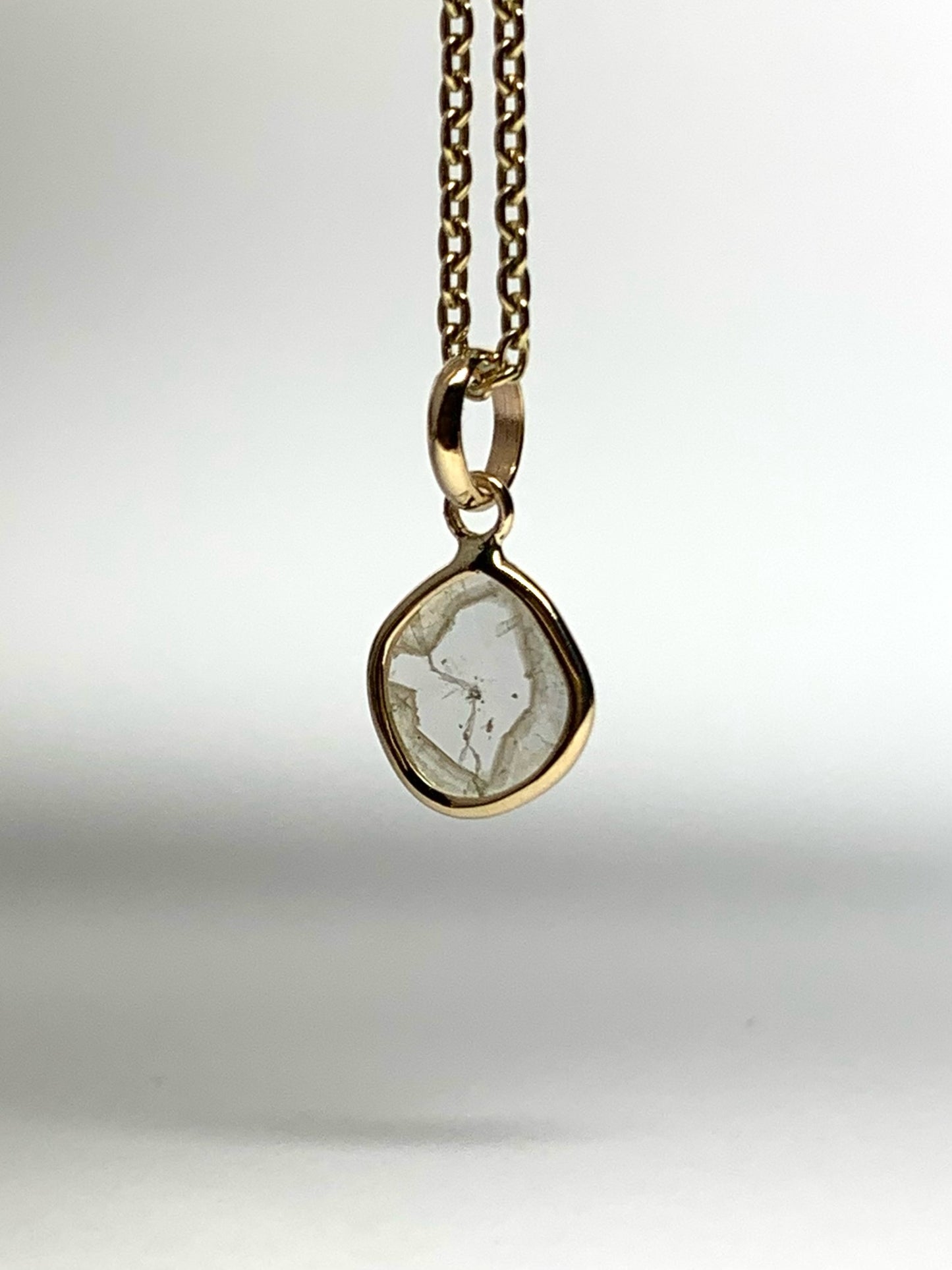 14k Solid Yellow Gold, Natural Diamond Slice Mini Pendant