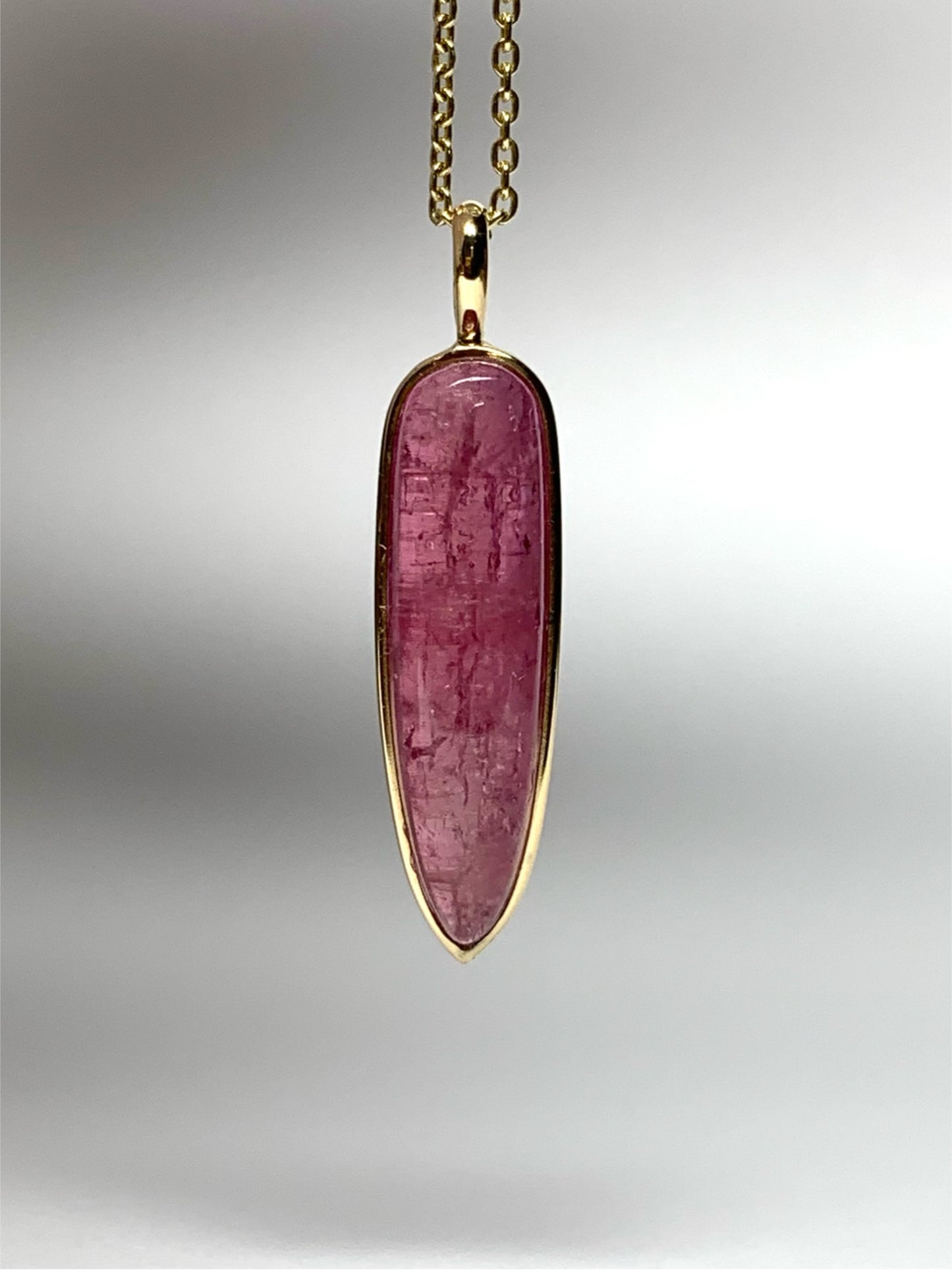 14k Solid Yellow Gold, Natural Pink Tourmaline “Arrowhead” Pendant
