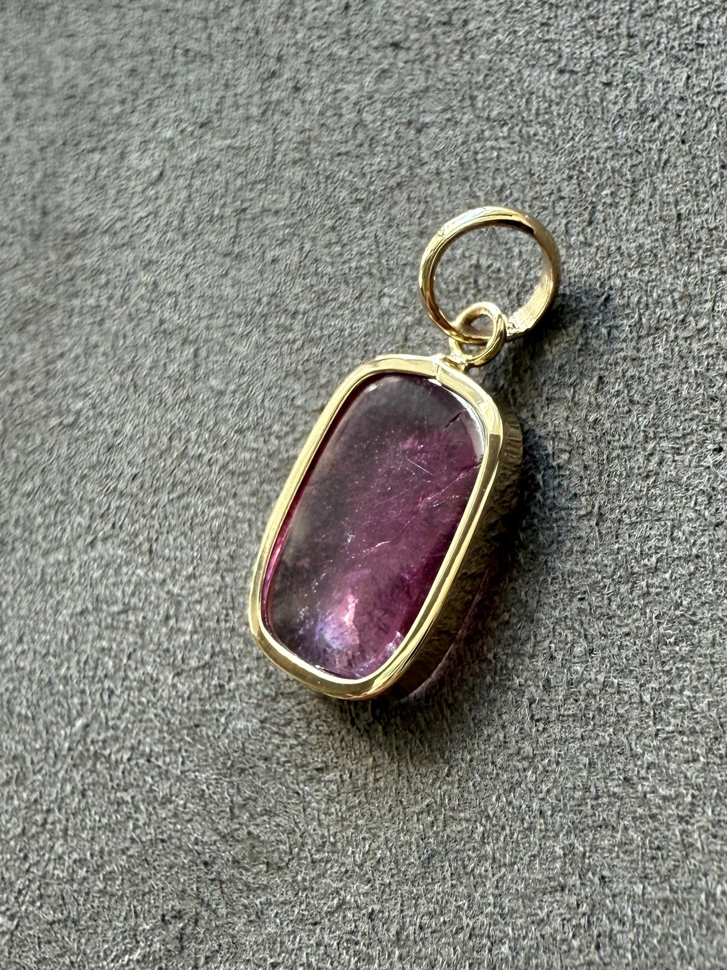 14k Solid Yellow Gold, Natural Pink Tourmaline Mini Pendant