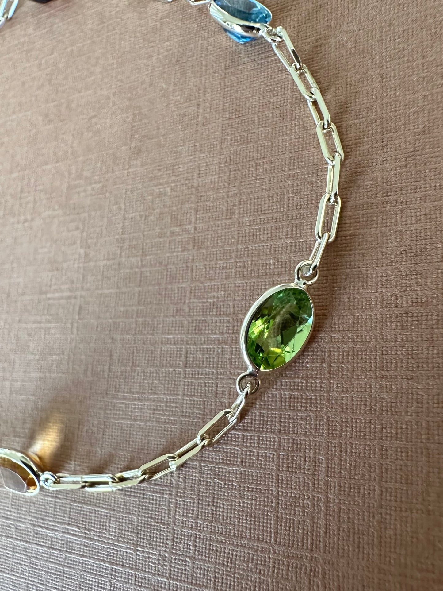 10k Solid Yellow Gold Bracelet, Multi Color Gemstones
