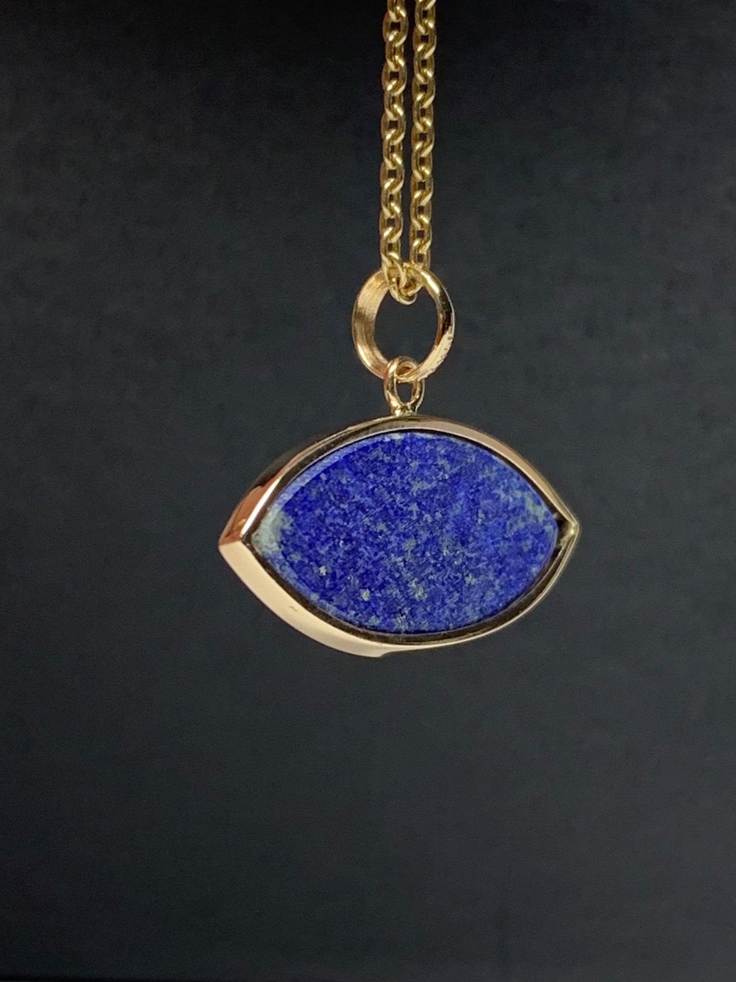 14k Solid Yellow Gold, Natural Blue Lapis Lazuli “Evil Eye” Pendant
