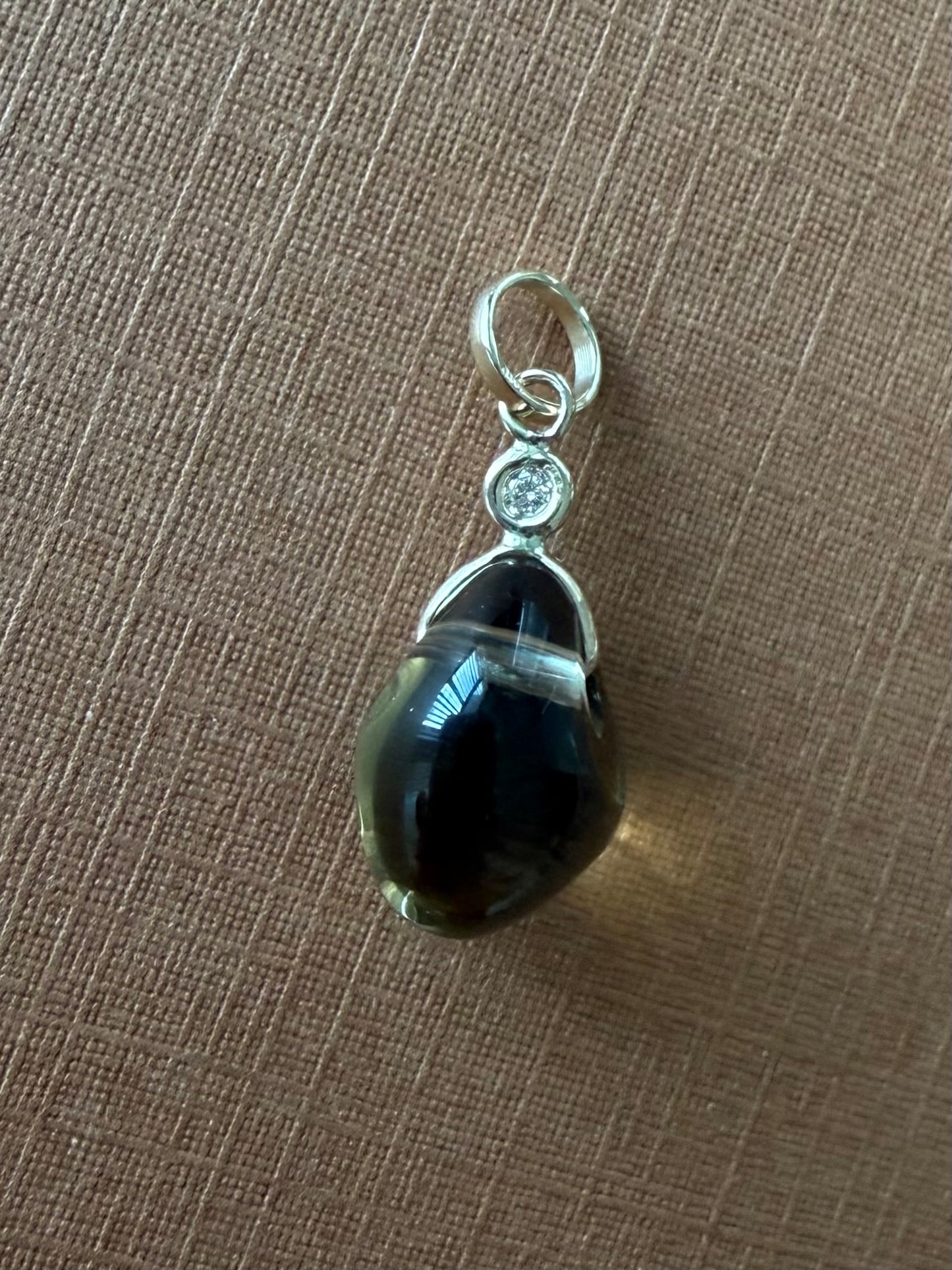 14k Solid Yellow Gold, Diamond, Lemon Quartz Tumbled Nugget Bead Pendant, Mini Size