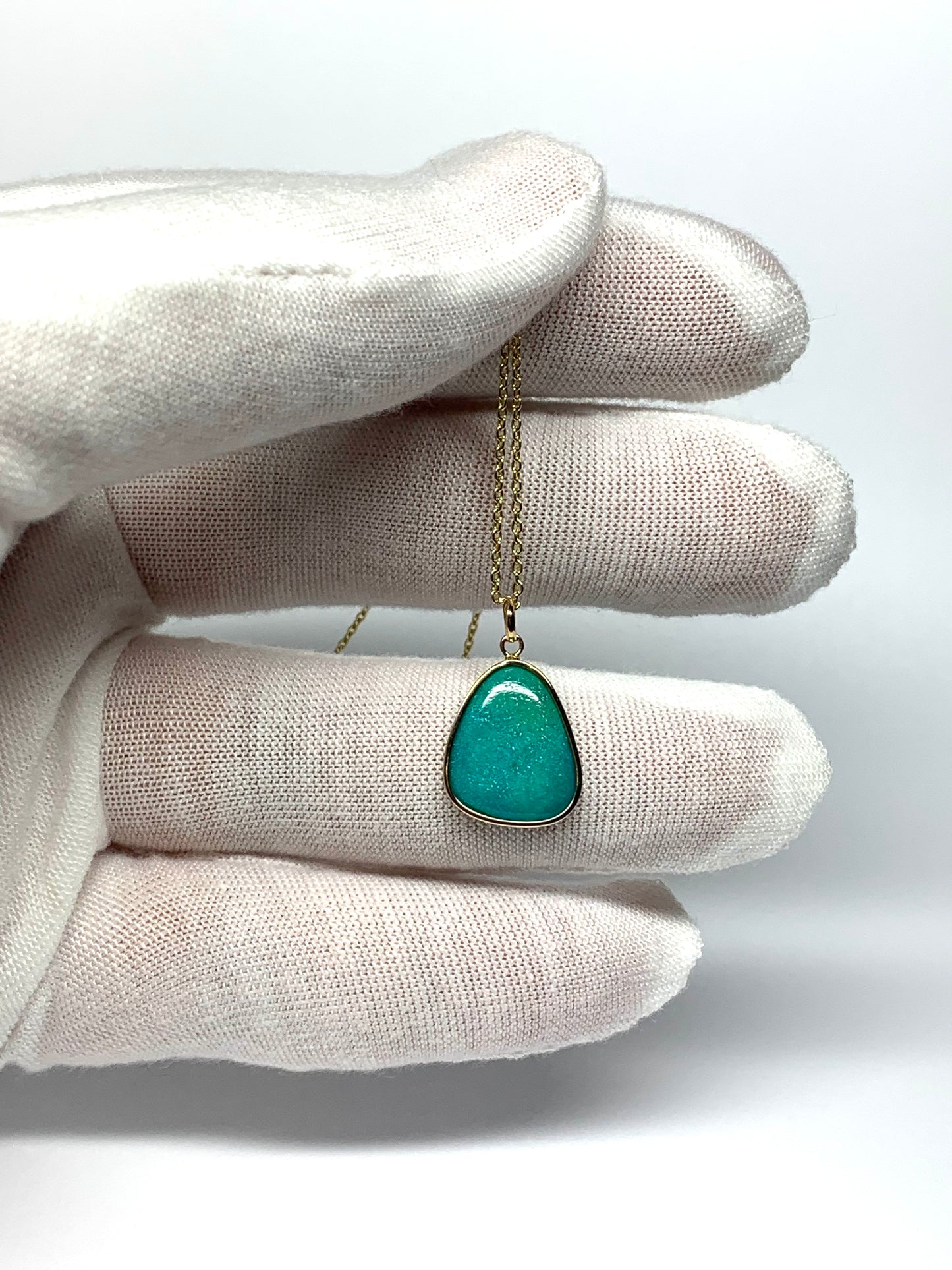 14k Solid Yellow Gold, Natural Sleeping Beauty Turquoise Pendant, Mini Size