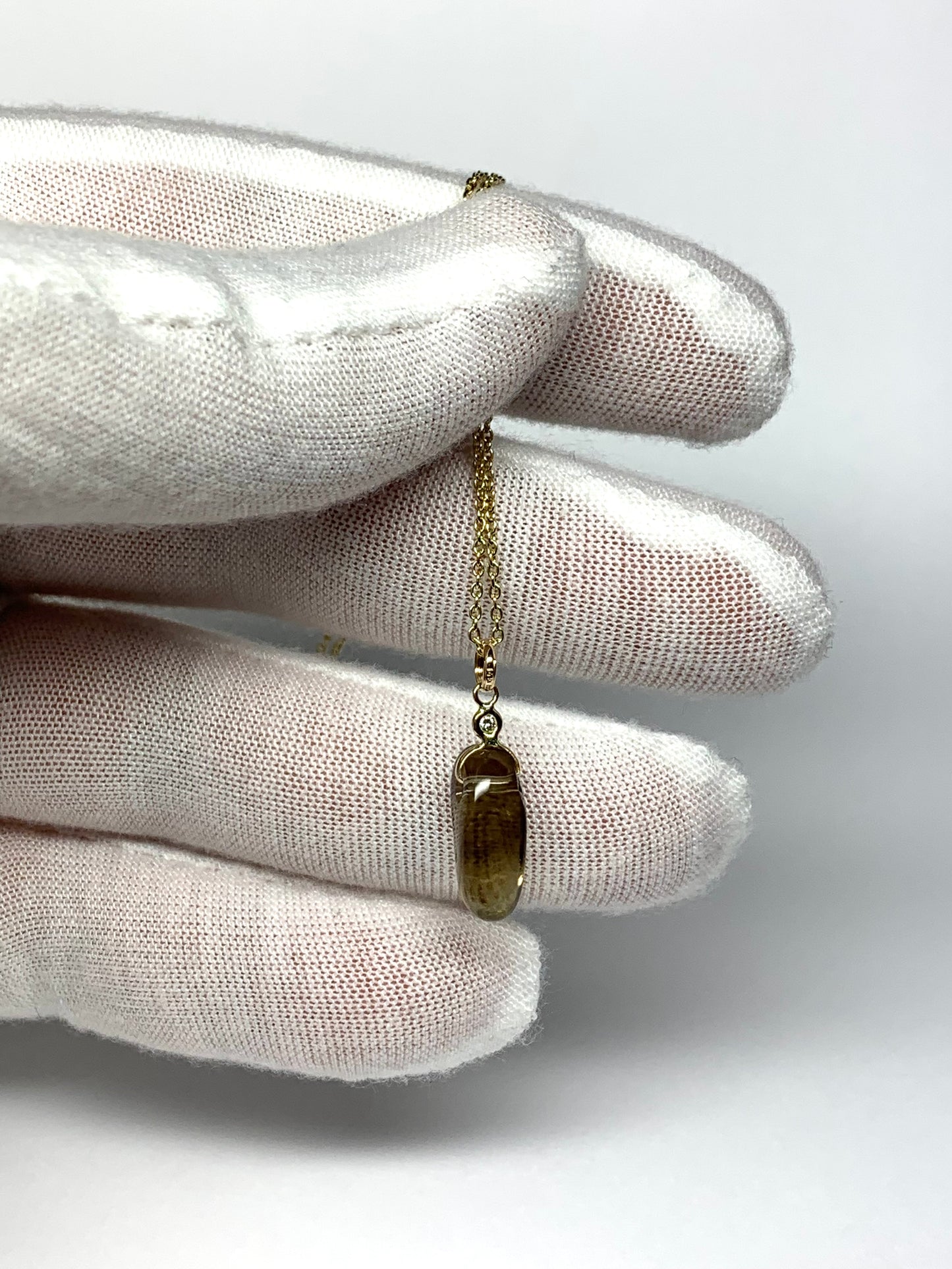 14k Solid Yellow Gold, Diamond, Lemon Quartz Tumbled Nugget Bead Pendant, Mini Size
