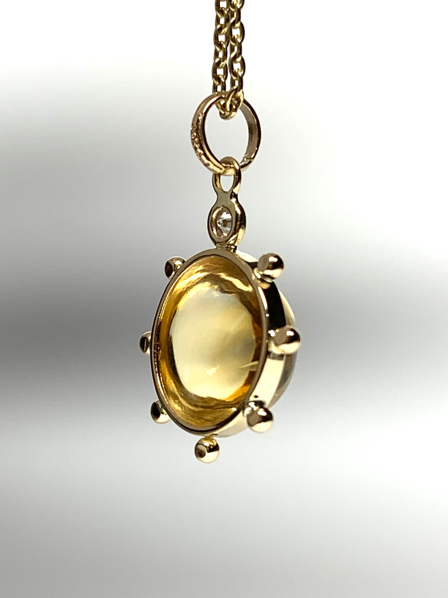 14k Solid Yellow Gold, Yellow Citrine, Diamond “Sun” Pendant, Mini Size