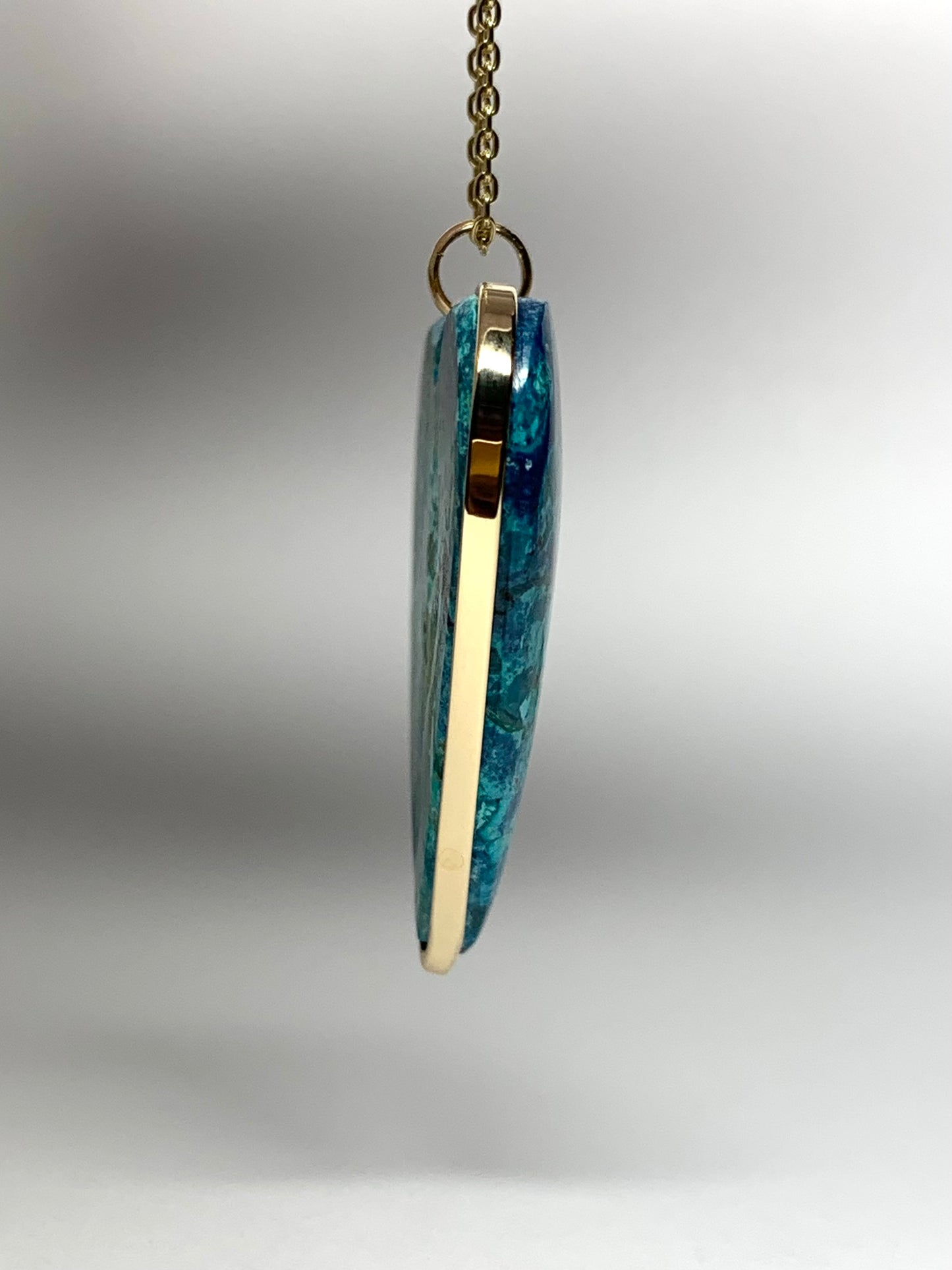 14k Solid Yellow Gold, Blue Chrysocolla “Heart” Pendant