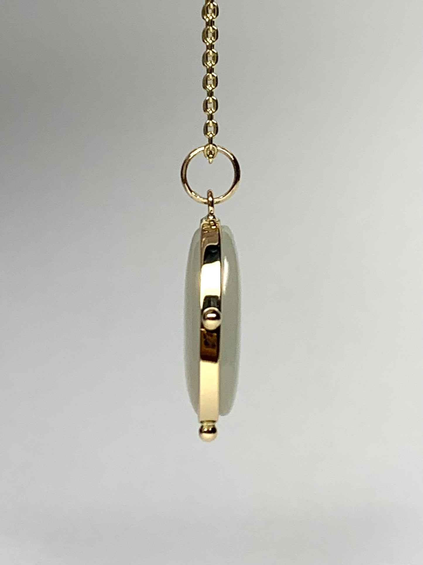 14k Solid Yellow Gold, White Moonstone Flat Cabochon Pendant, With Golden Dots
