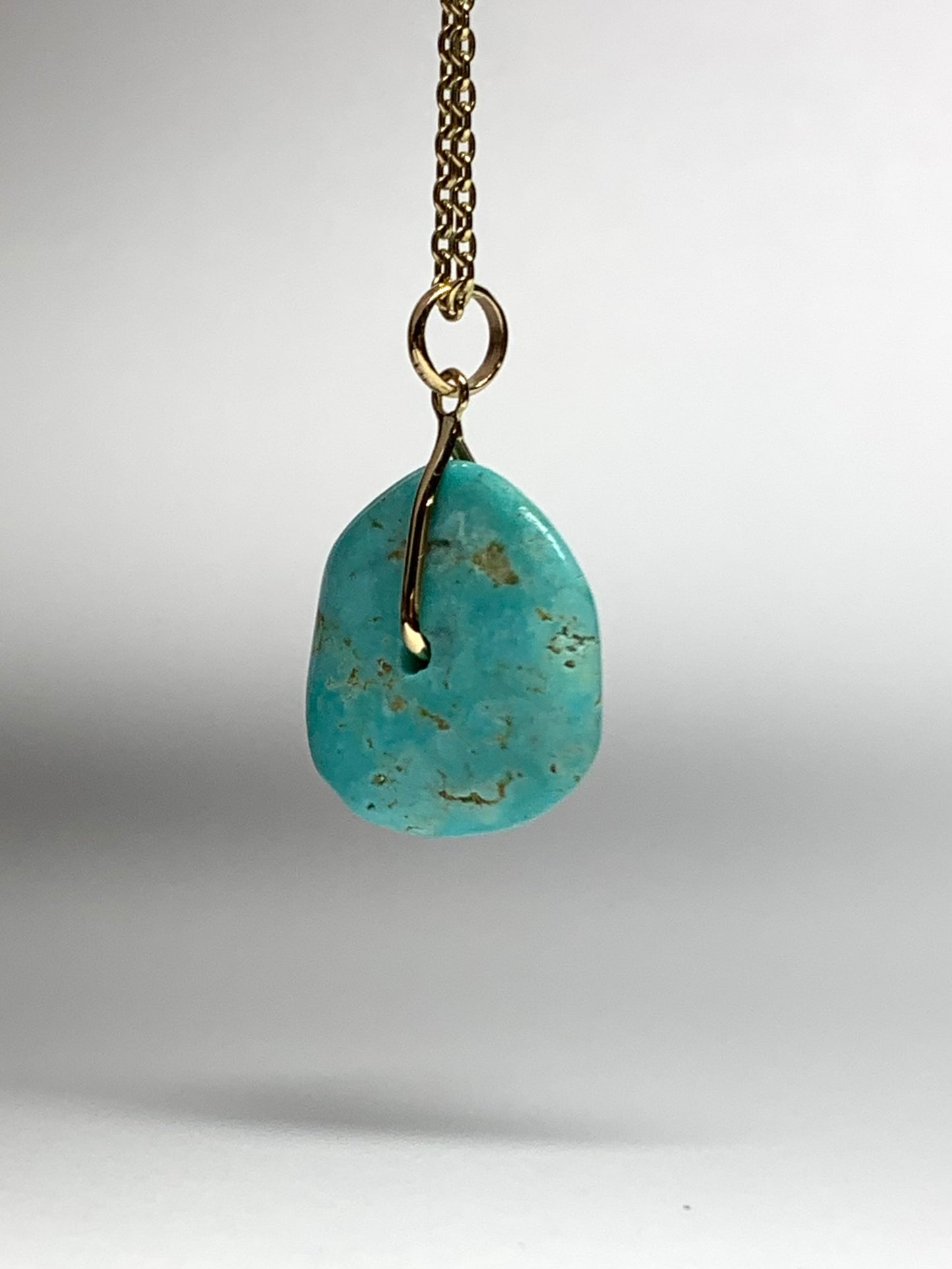 14K Solid Yellow Gold, Blue Turquoise “Donut” Mini Pendant