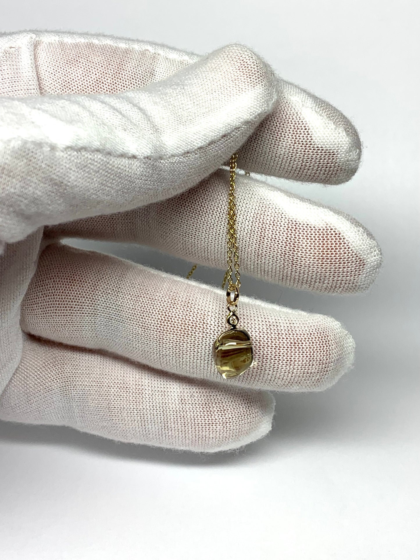14k Solid Yellow Gold, Diamond, Lemon Quartz Tumbled Nugget Bead Pendant, Mini Size