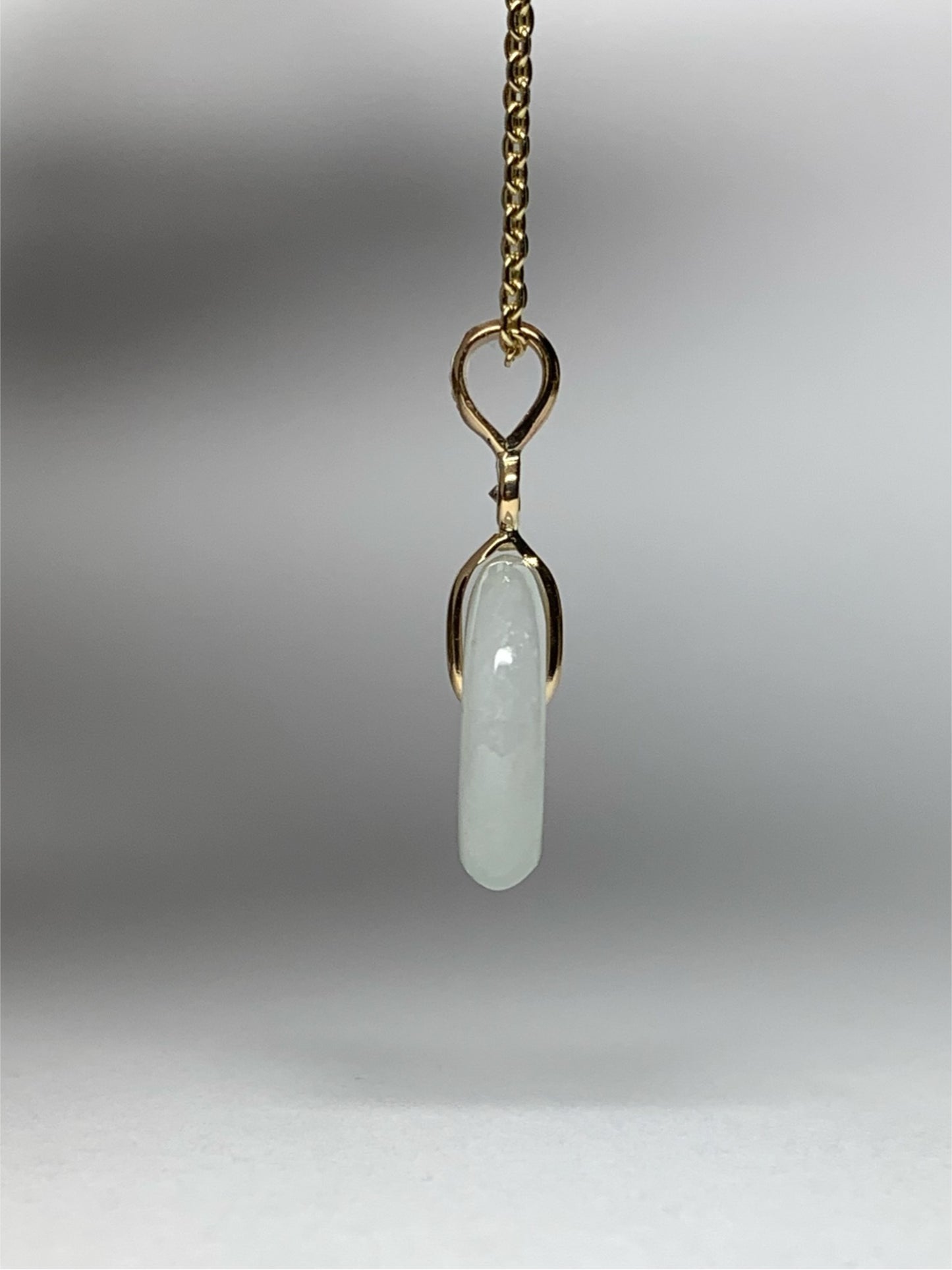 14k Solid Yellow Gold, White Jade, Diamond Pendant, Small Size