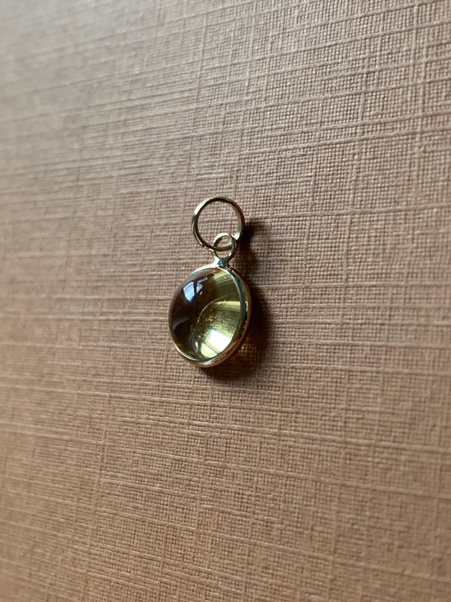14k Solid Yellow Gold, Yellow Citrine Round Cabochon Mini Pendant