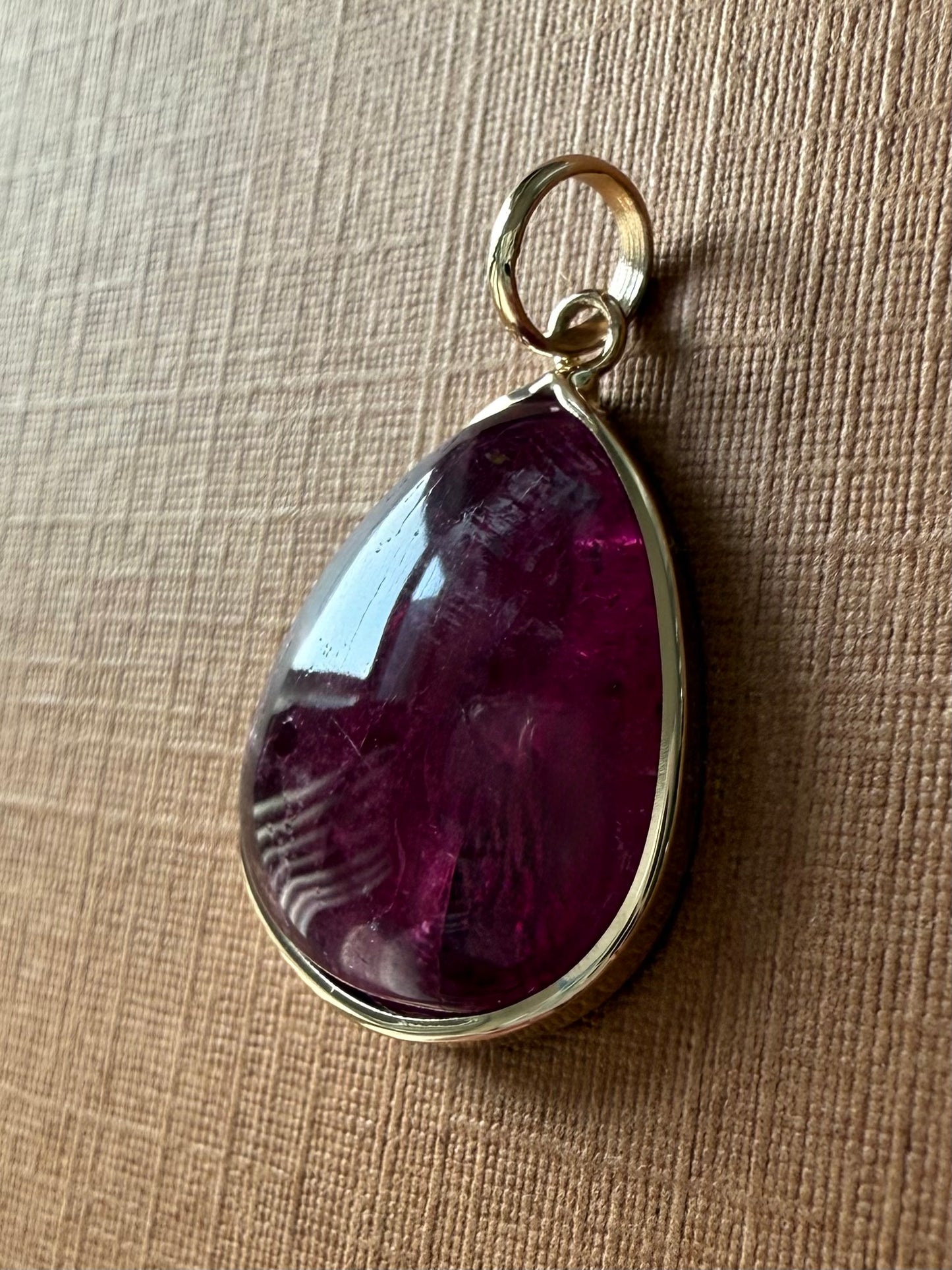 14k Solid Yellow Gold, Natural Pink Tourmaline Pendant