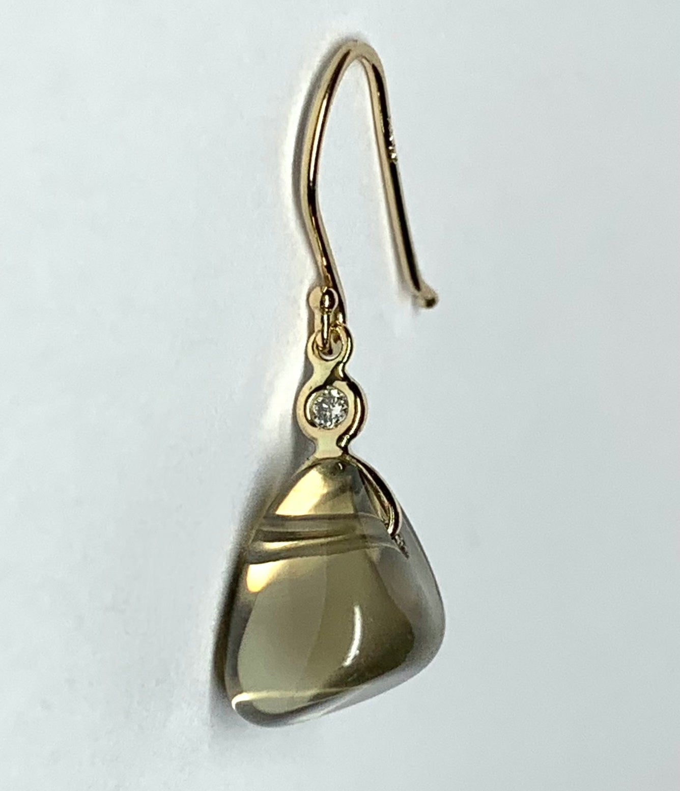 14k Solid Yellow Gold, Diamonds, Lemon Quartz Tumbled Nugget Beads Earrings, Mini Size