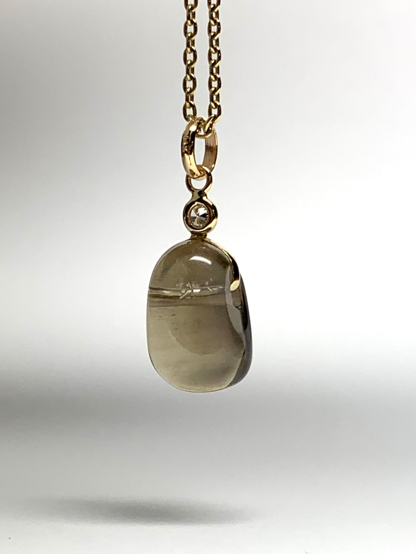 14k Solid Yellow Gold, Diamond, Smoky Quartz Tumbled Nugget Bead Pendant, Mini Size