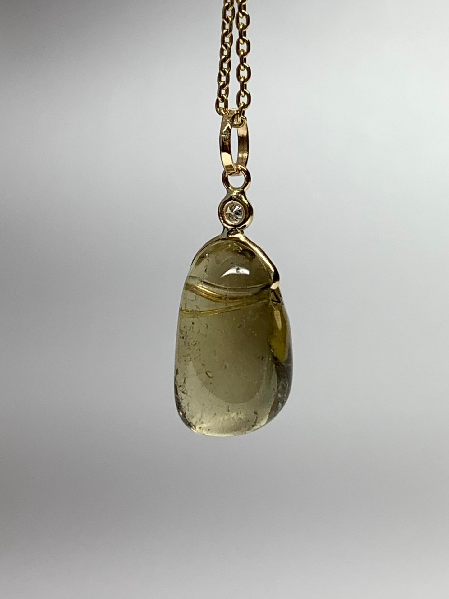 14k Solid Yellow Gold, Diamond, Lemon Quartz Tumbled Nugget Bead Pendant, Mini Size