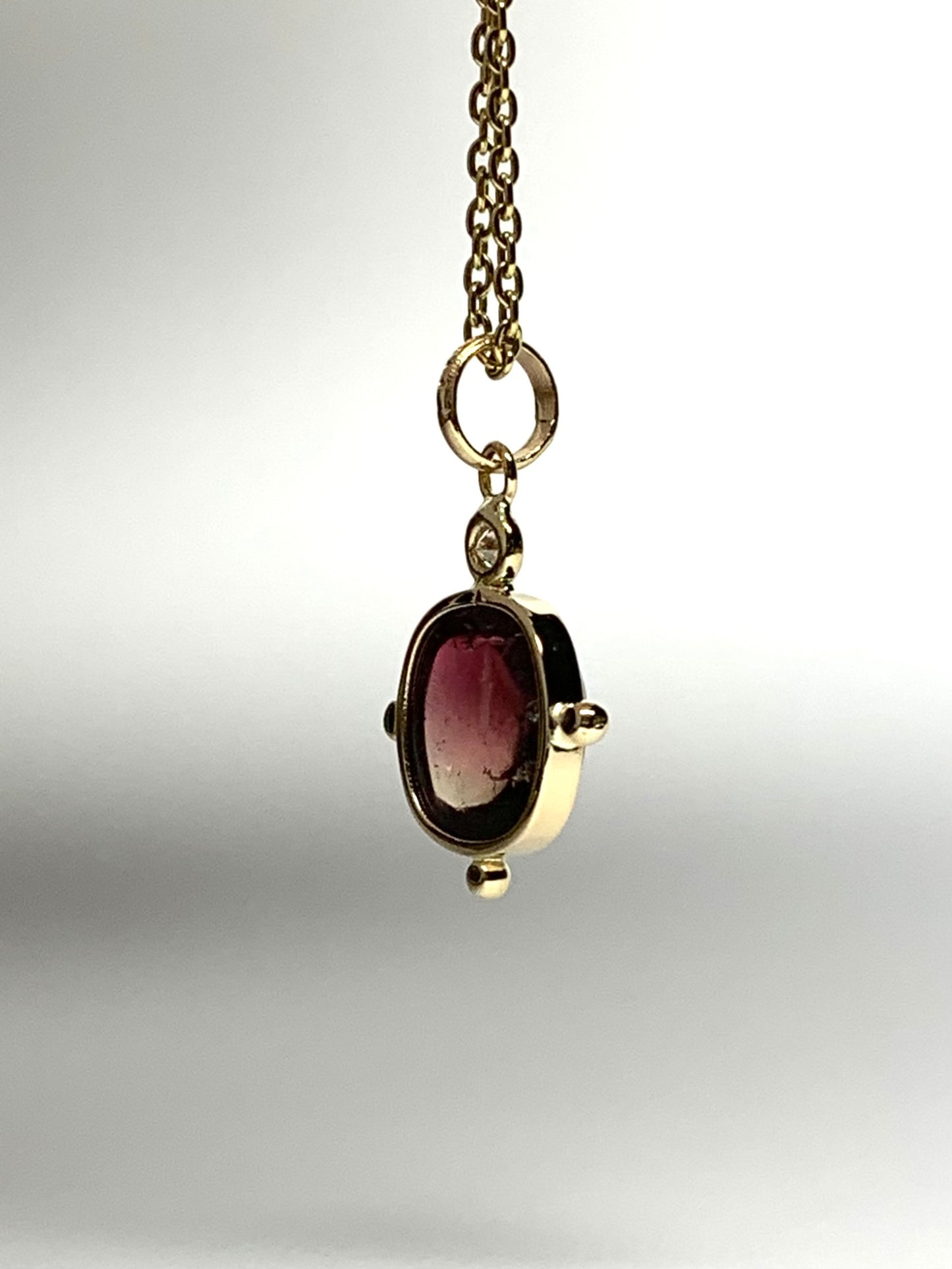 14k Solid Yellow Gold, Natural White Diamond, Natural Pink Tourmaline Mini Pendant